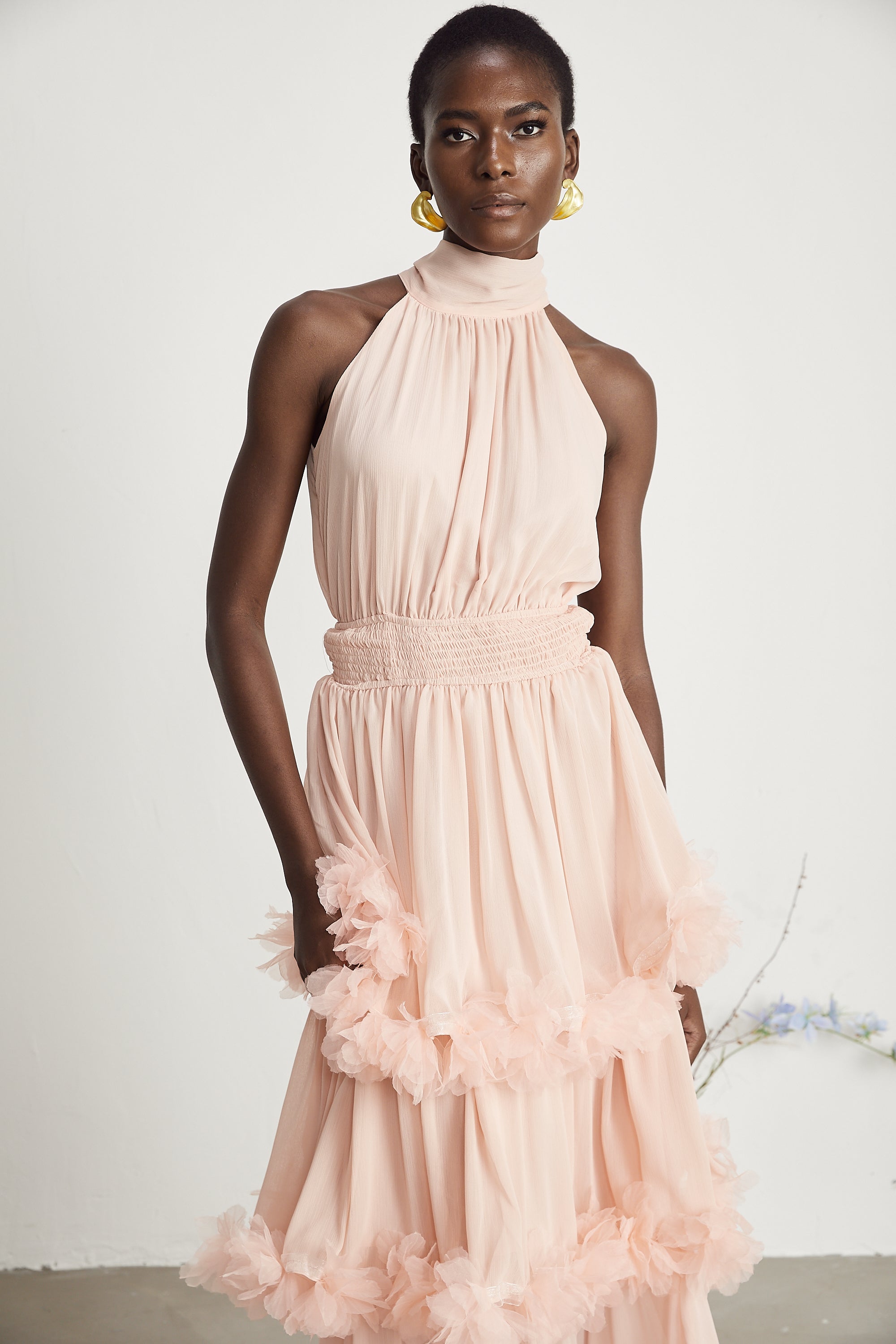 Micah 3D Leaf Layered Midi Dress
