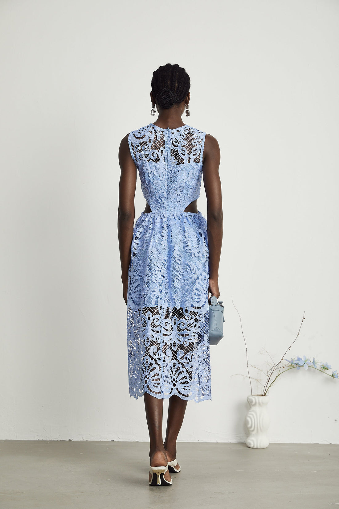 Zoe Floral Embroidered Semi-Sheer Midi Dress