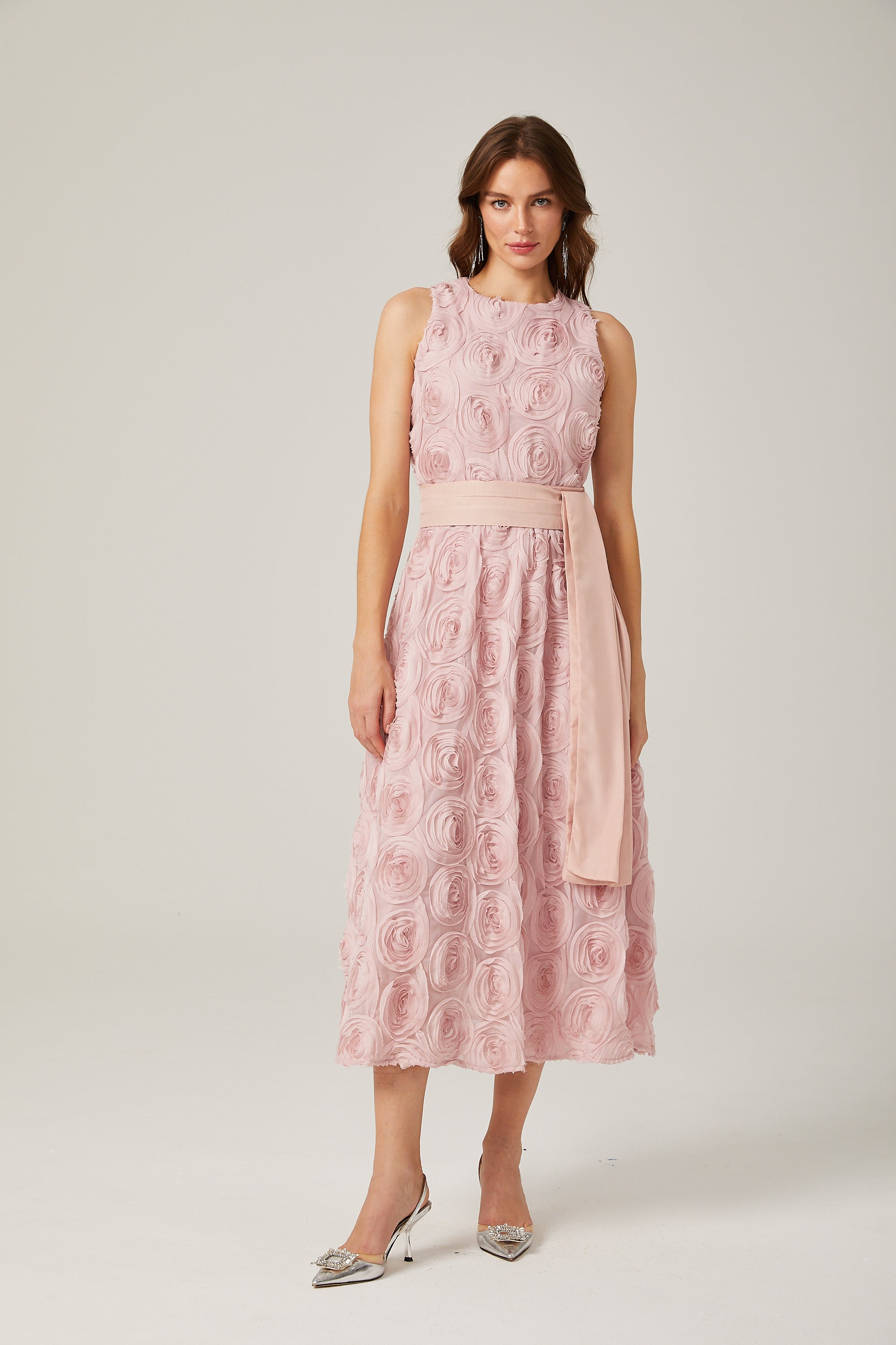 Paulette Pink Floral Lace-up Midi Dress