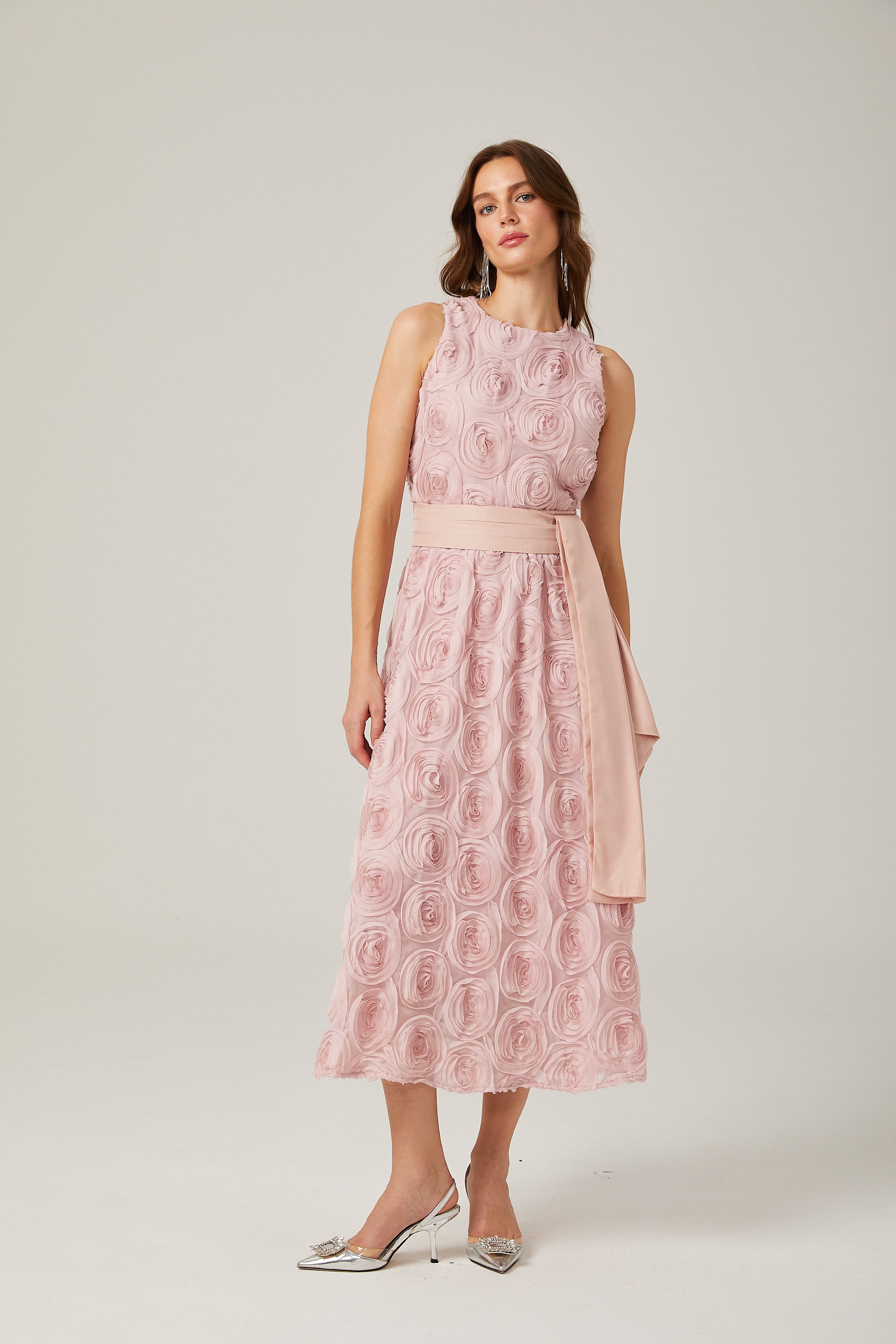 Paulette Pink Floral Lace-up Midi Dress