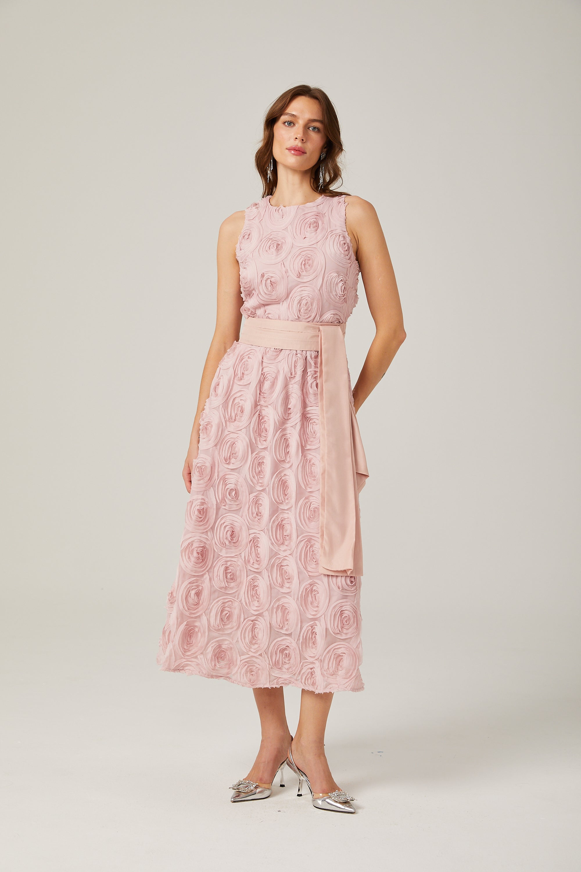 Paulette Pink Floral Lace-up Midi Dress