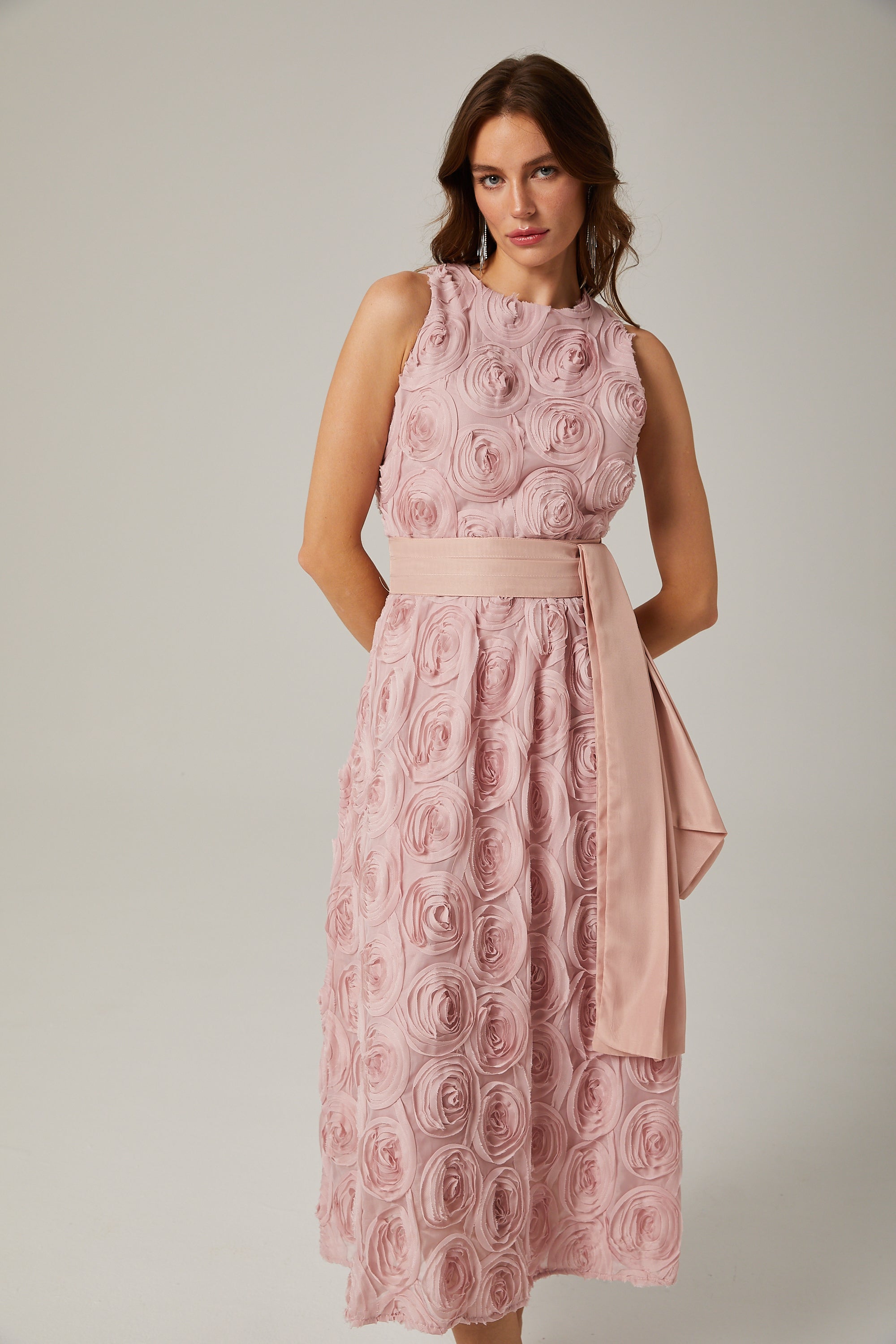 Paulette Pink Floral Lace-up Midi Dress