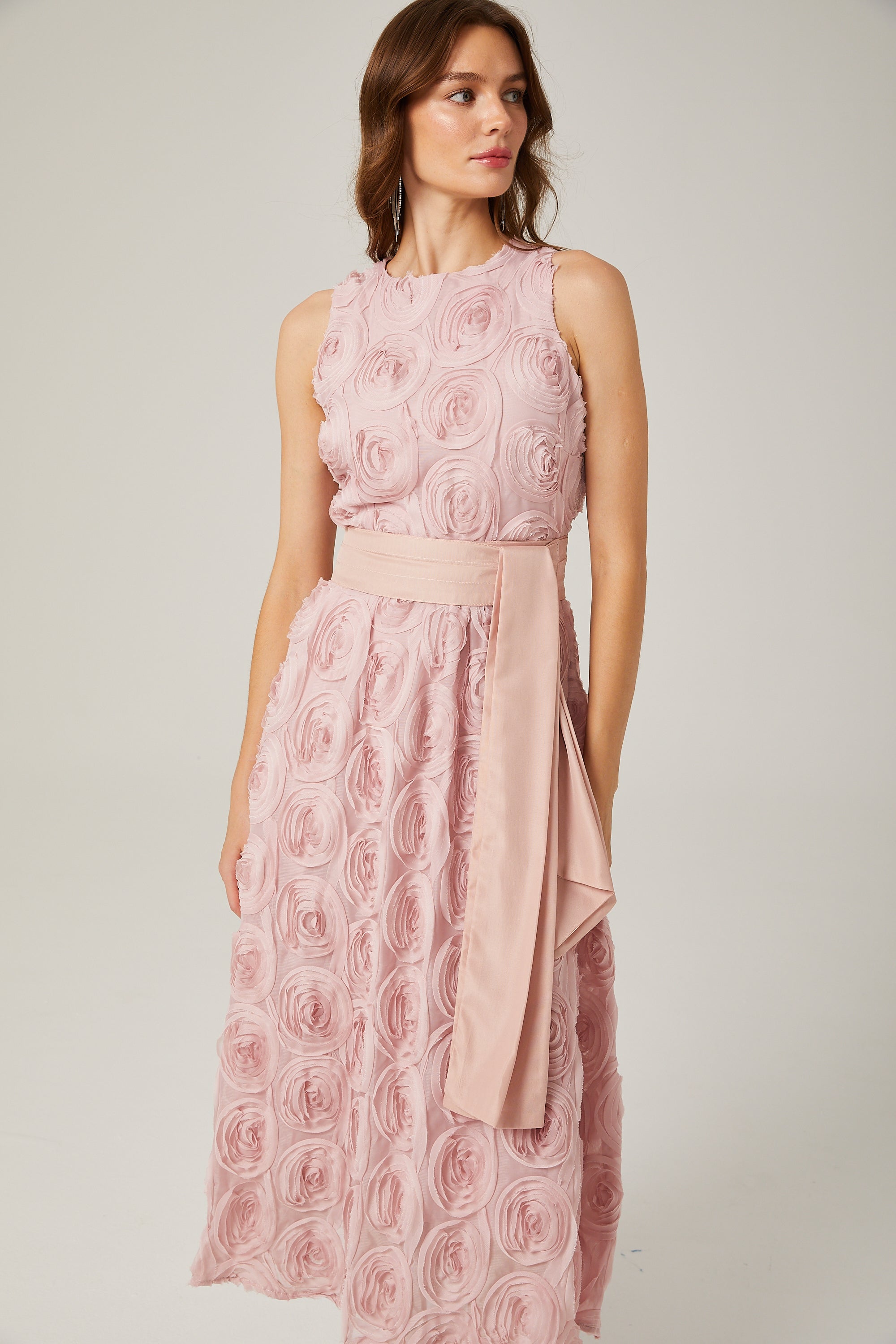 Paulette Pink Floral Lace-up Midi Dress