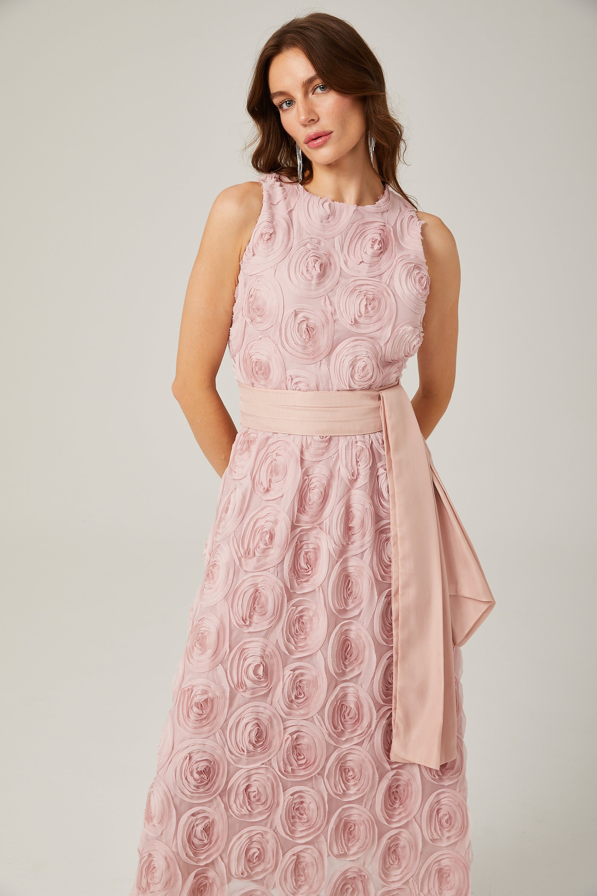 Paulette Pink Floral Lace-up Midi Dress