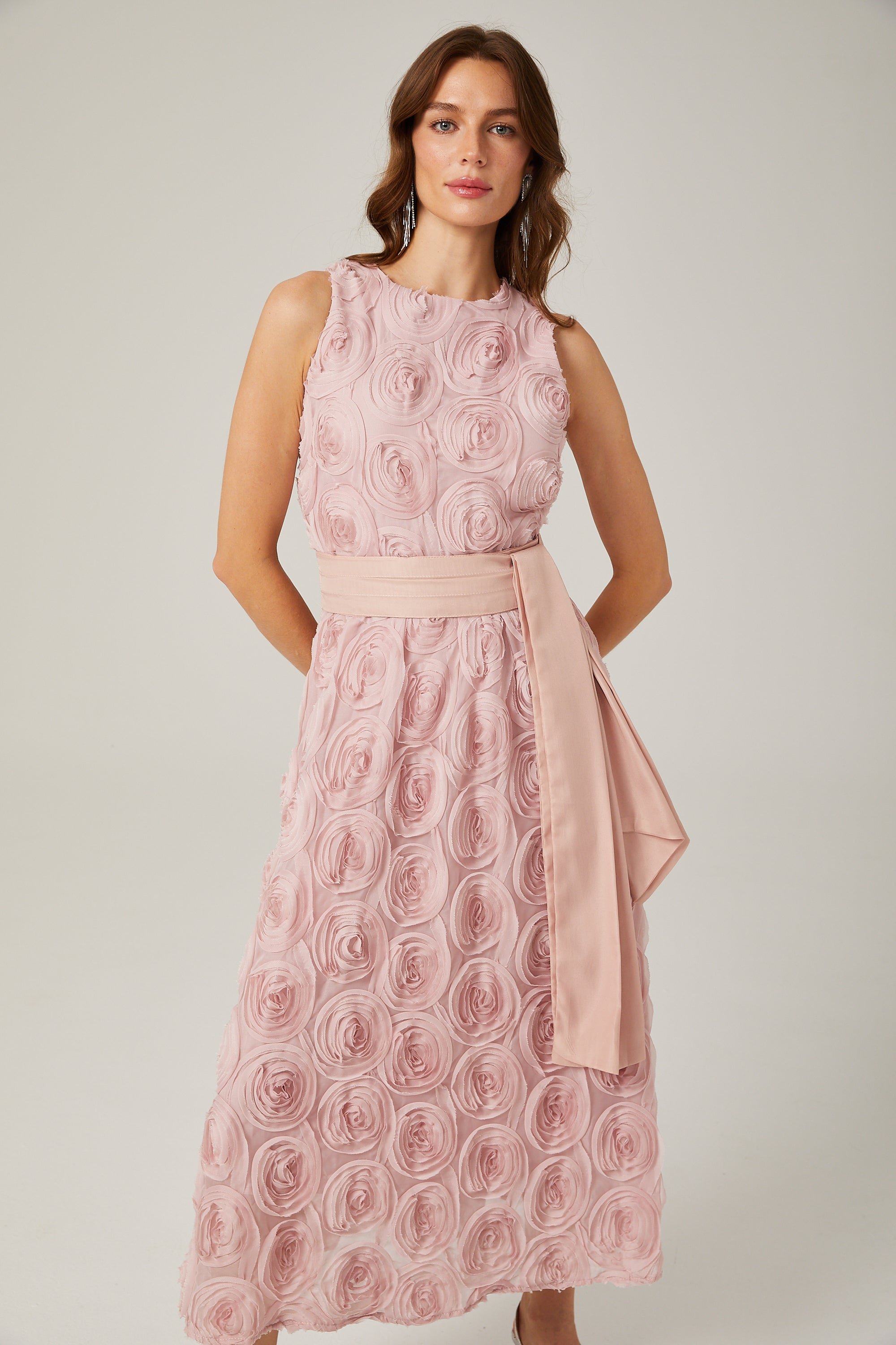 Paulette Pink Floral Lace-up Midi Dress