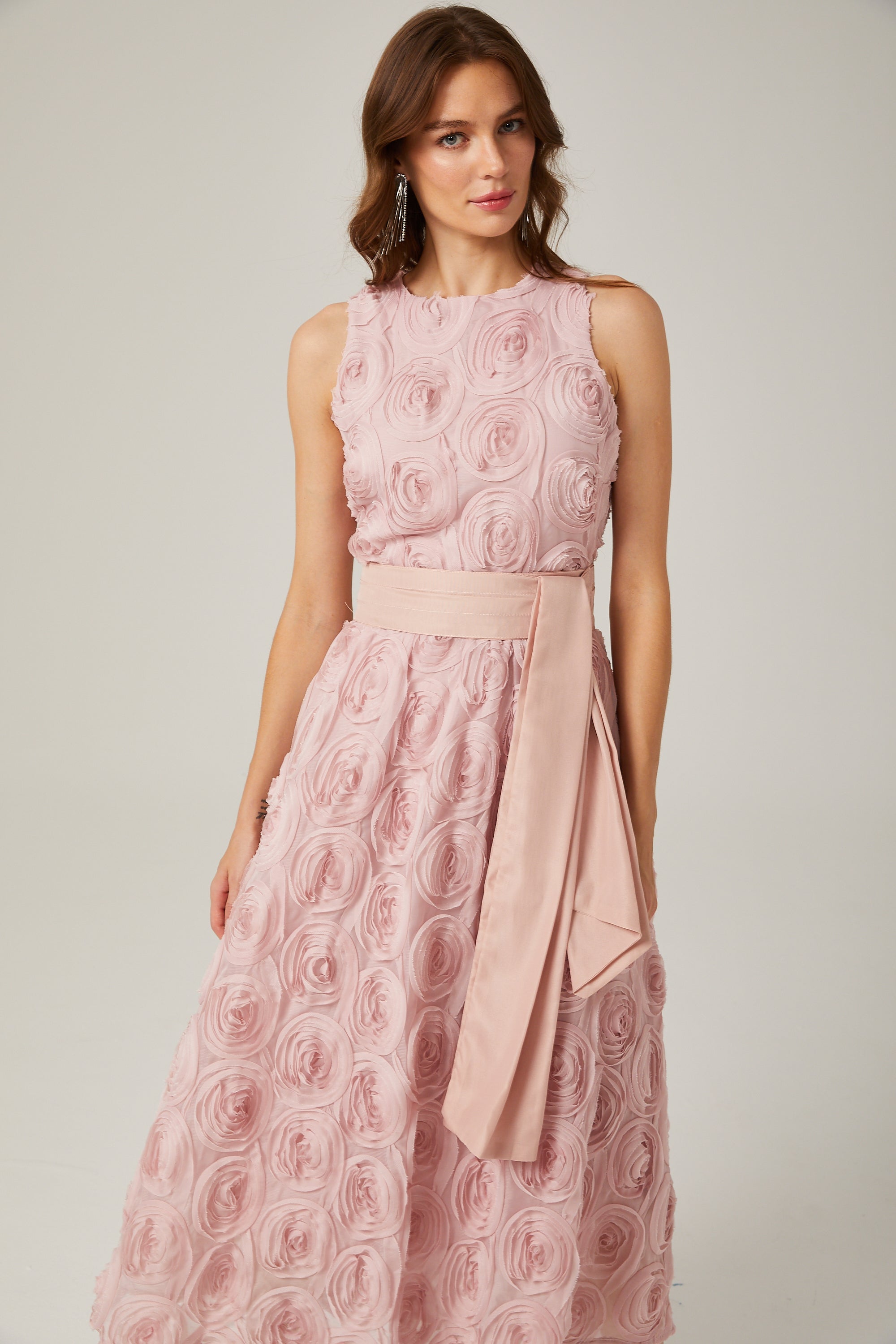 Paulette Pink Floral Lace-up Midi Dress