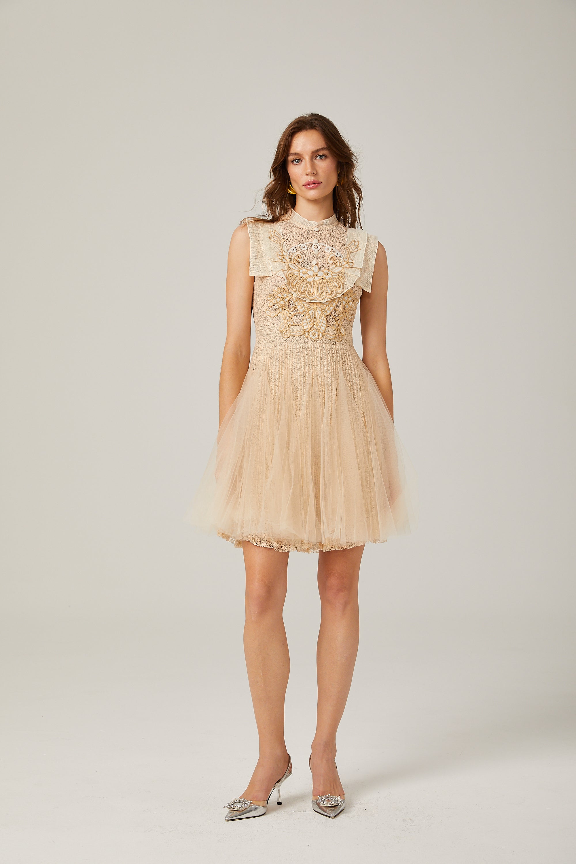Gisèle-Minikleid aus Tüll mit Blumenstickerei