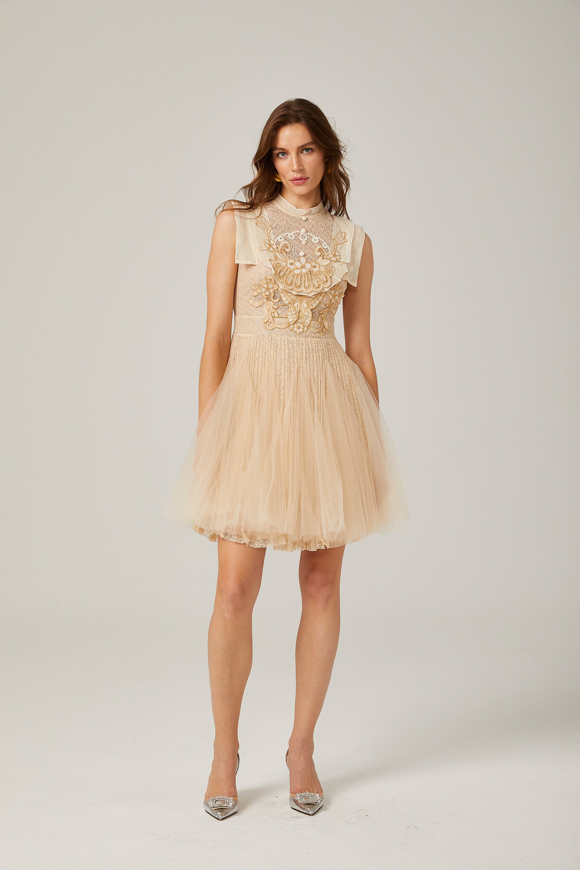 Gisèle-Minikleid aus Tüll mit Blumenstickerei