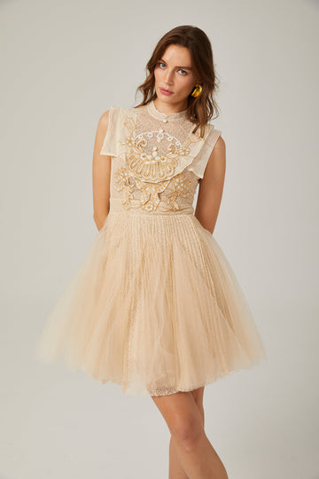 Gisèle-Minikleid aus Tüll mit Blumenstickerei