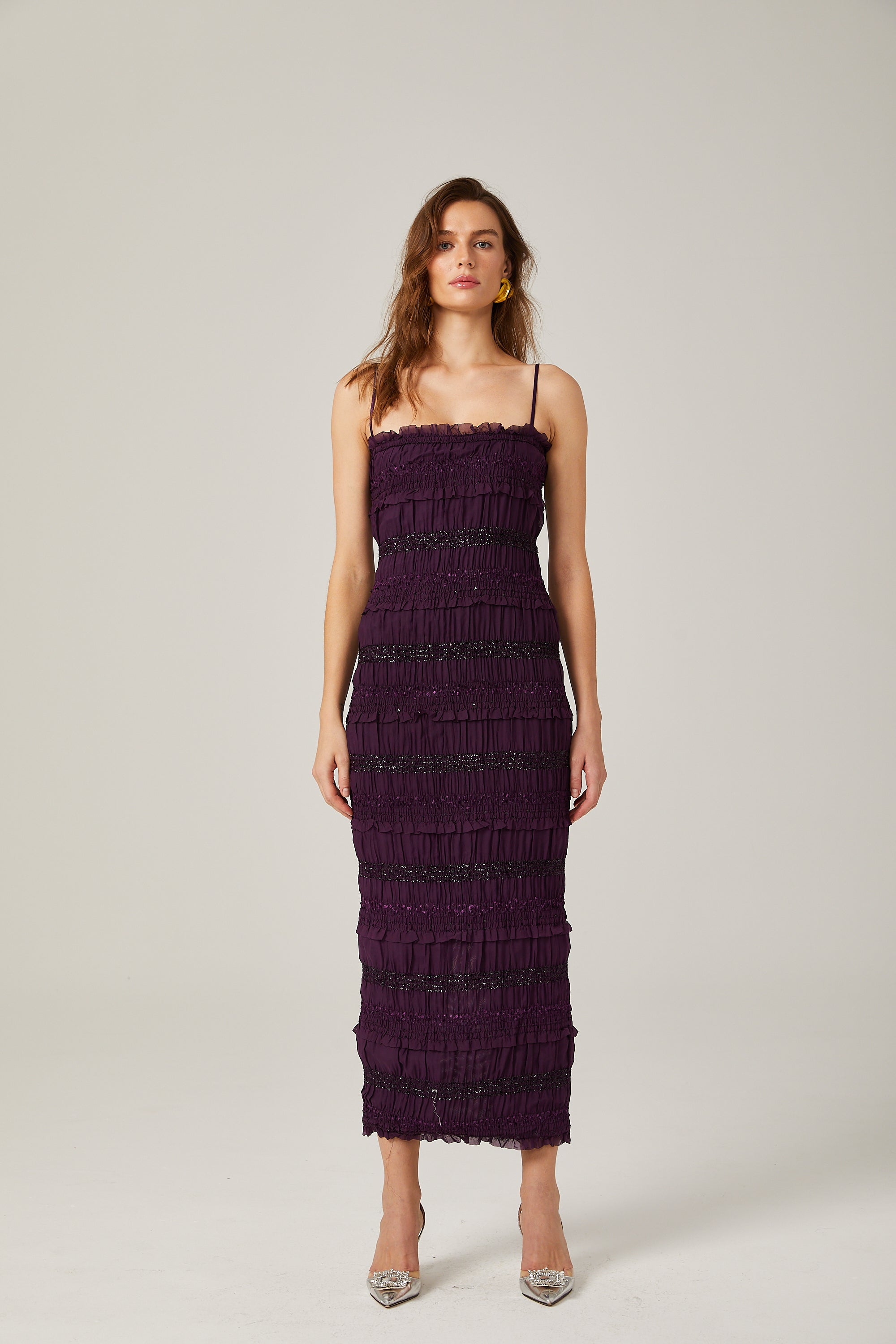 Zélie Purple Sequin Pleated Midi Dress
