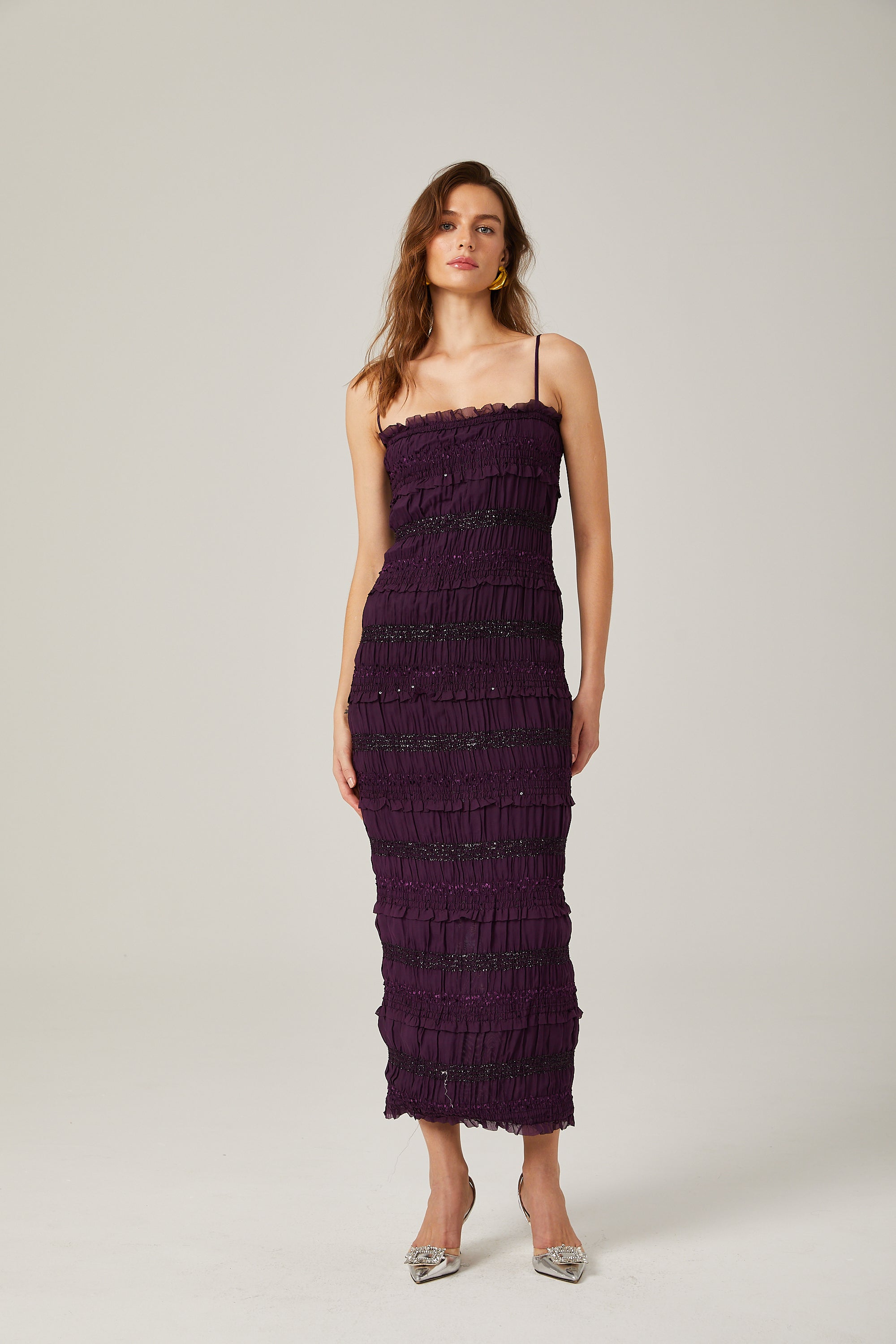 Zélie Purple Sequin Pleated Midi Dress