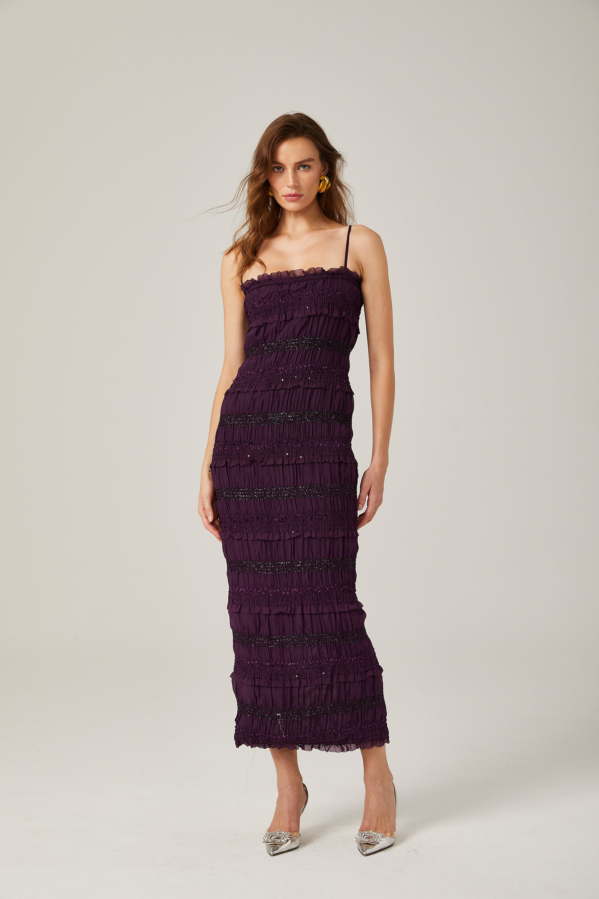 Zélie Purple Sequin Pleated Midi Dress