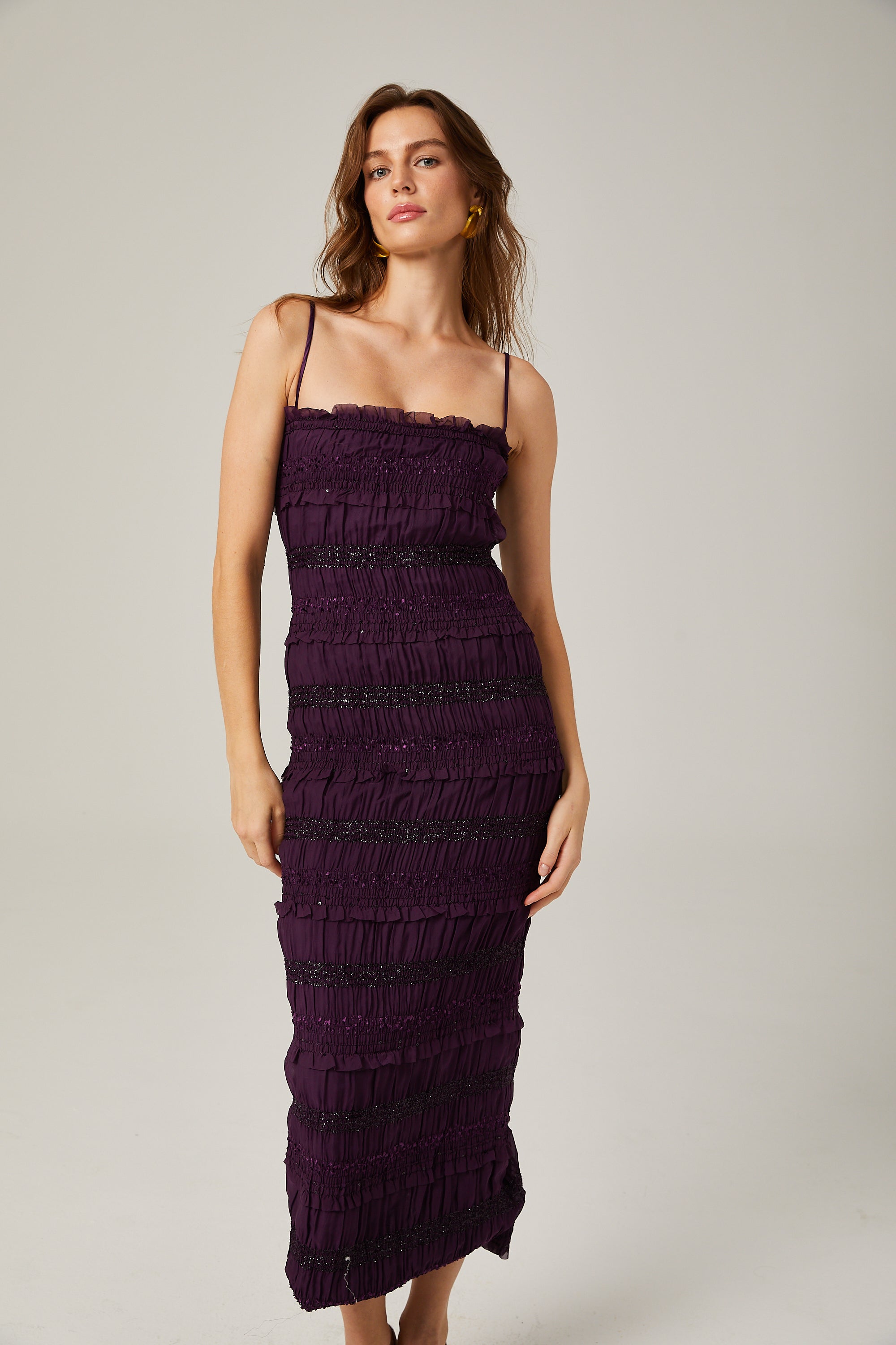 Zélie Purple Sequin Pleated Midi Dress