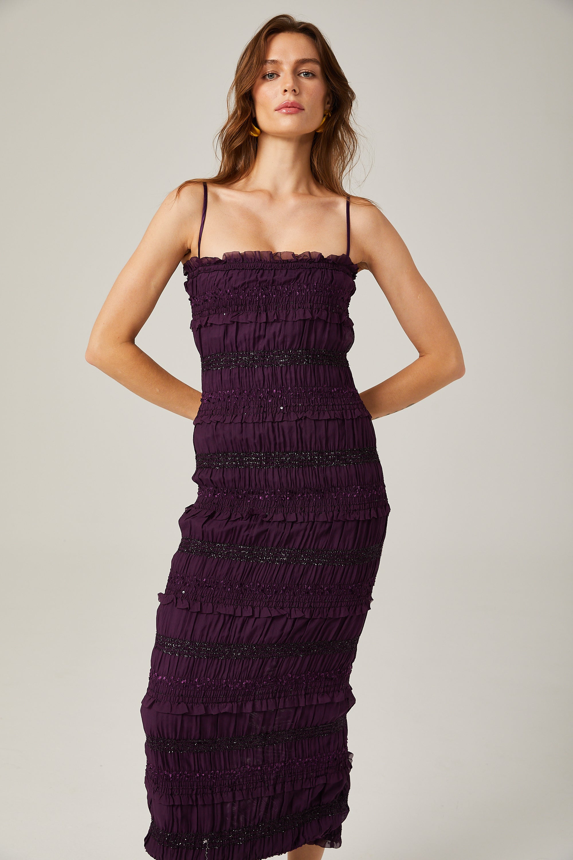 Zélie Purple Sequin Pleated Midi Dress