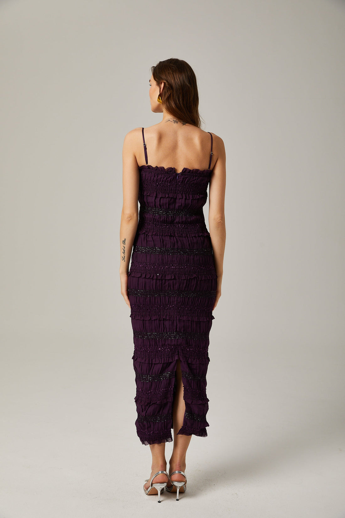 Zélie Purple Sequin Pleated Midi Dress