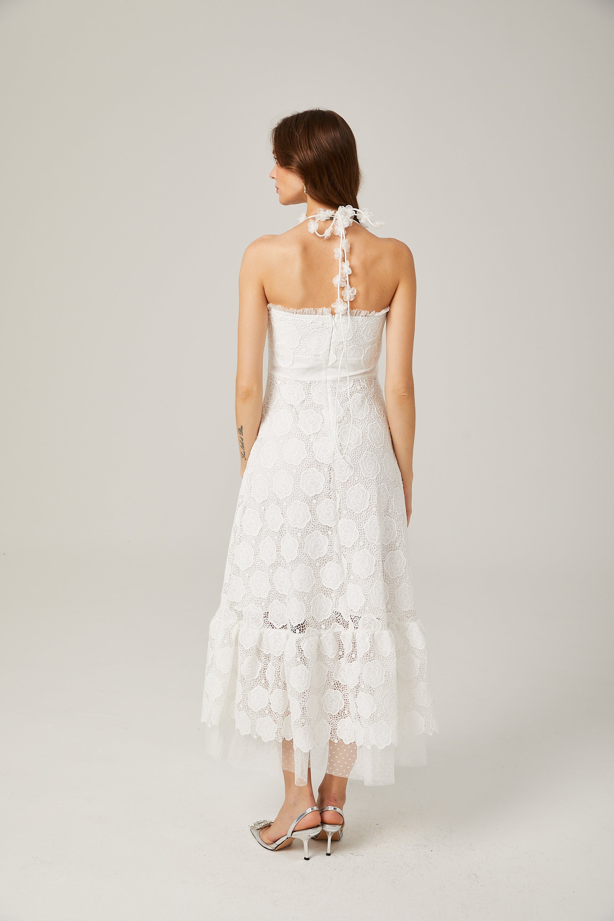 Rosalie lace faux flower strappy midi dress