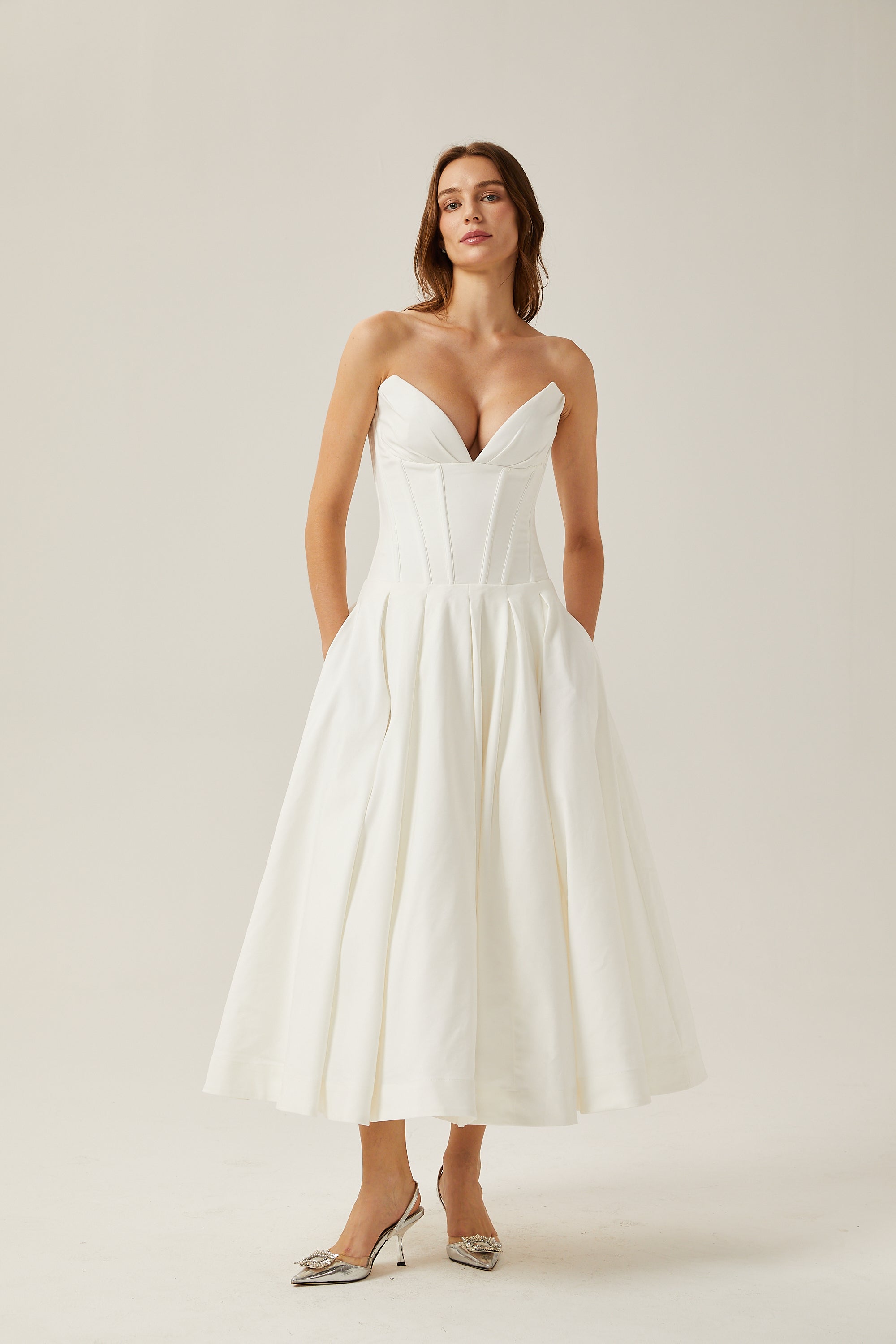 Katherine schulterfreies Korsett-Midikleid