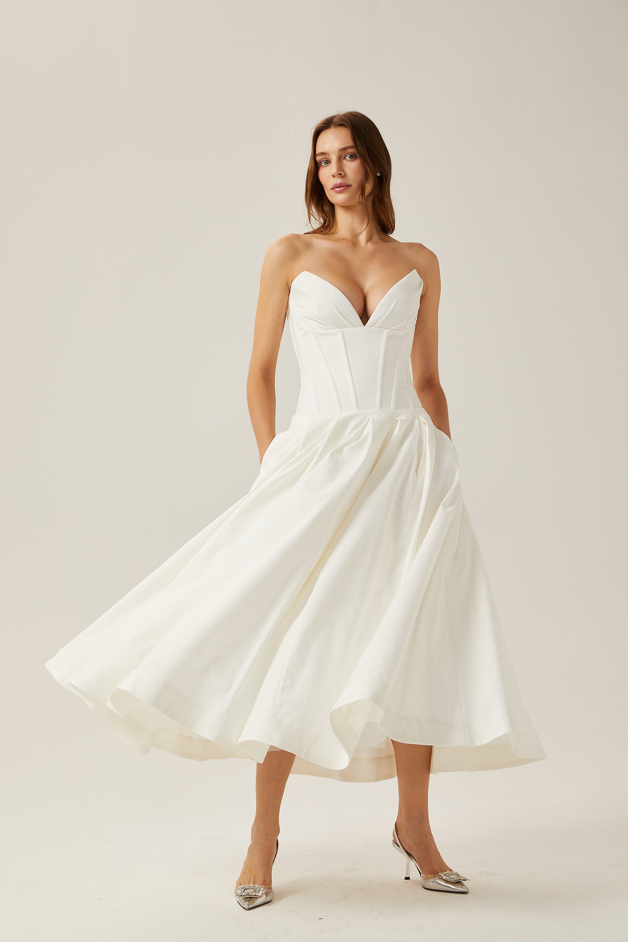 Katherine schulterfreies Korsett-Midikleid