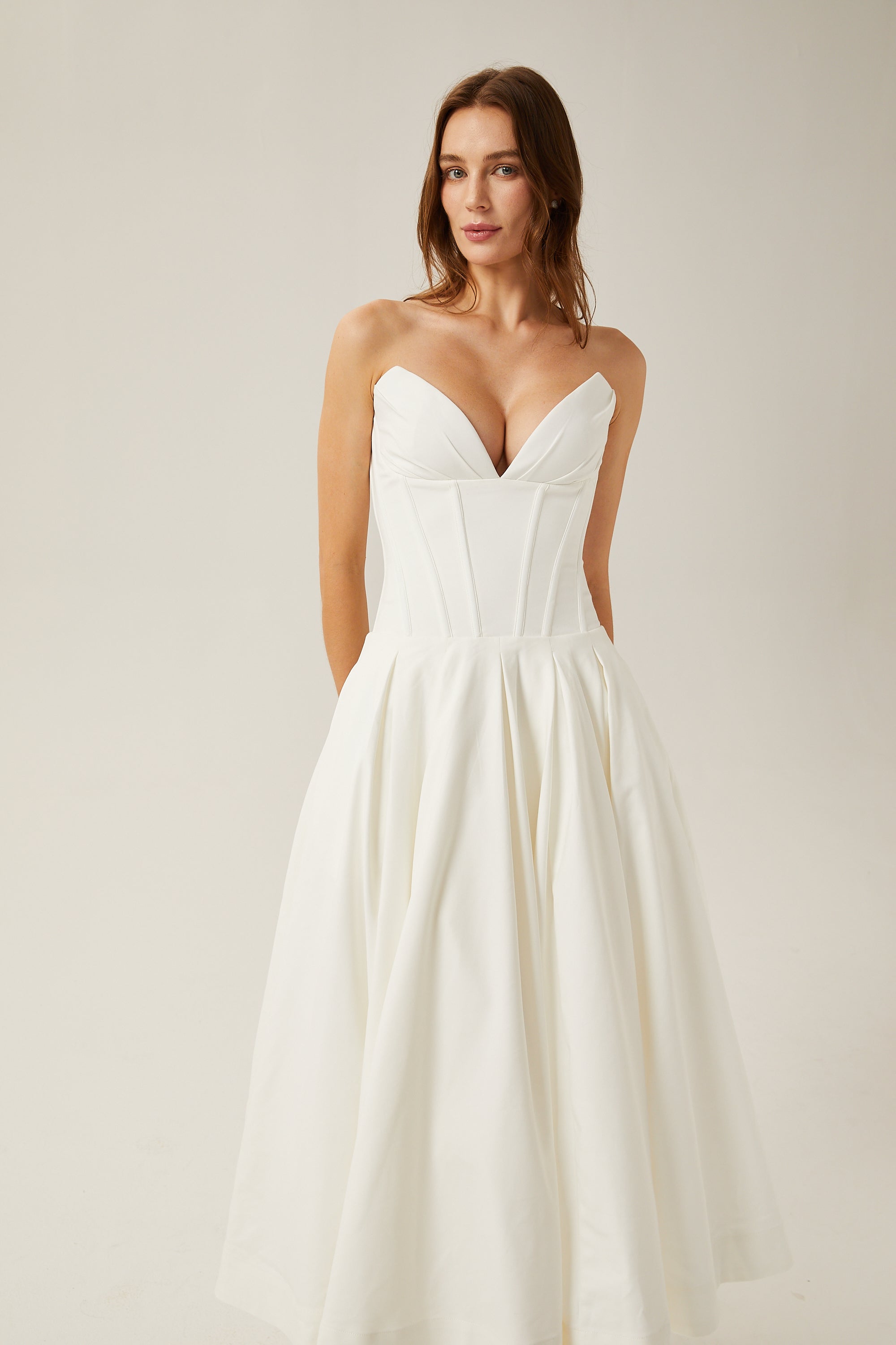 Katherine schulterfreies Korsett-Midikleid