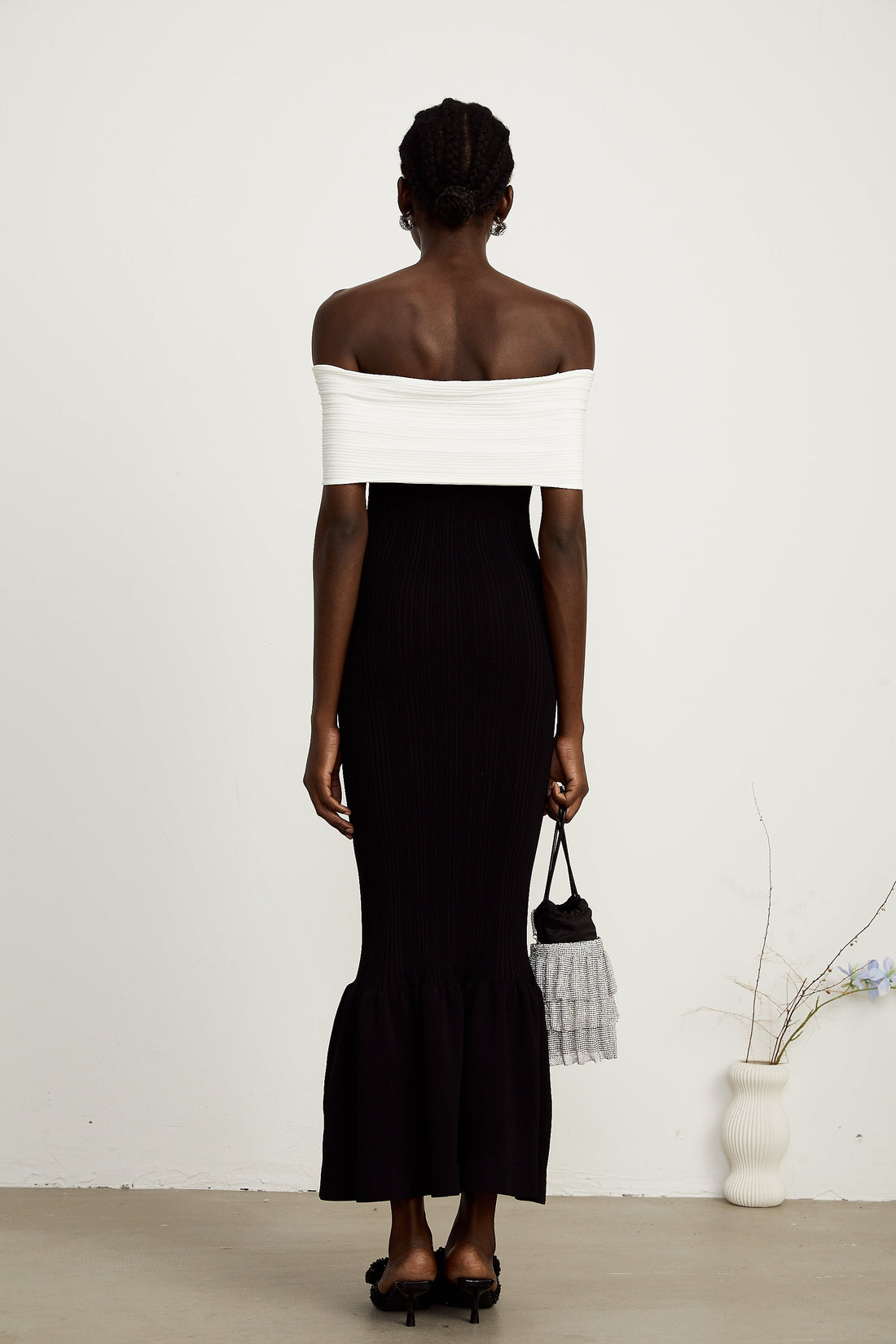 Eliane geripptes Midikleid mit Schleifendetail