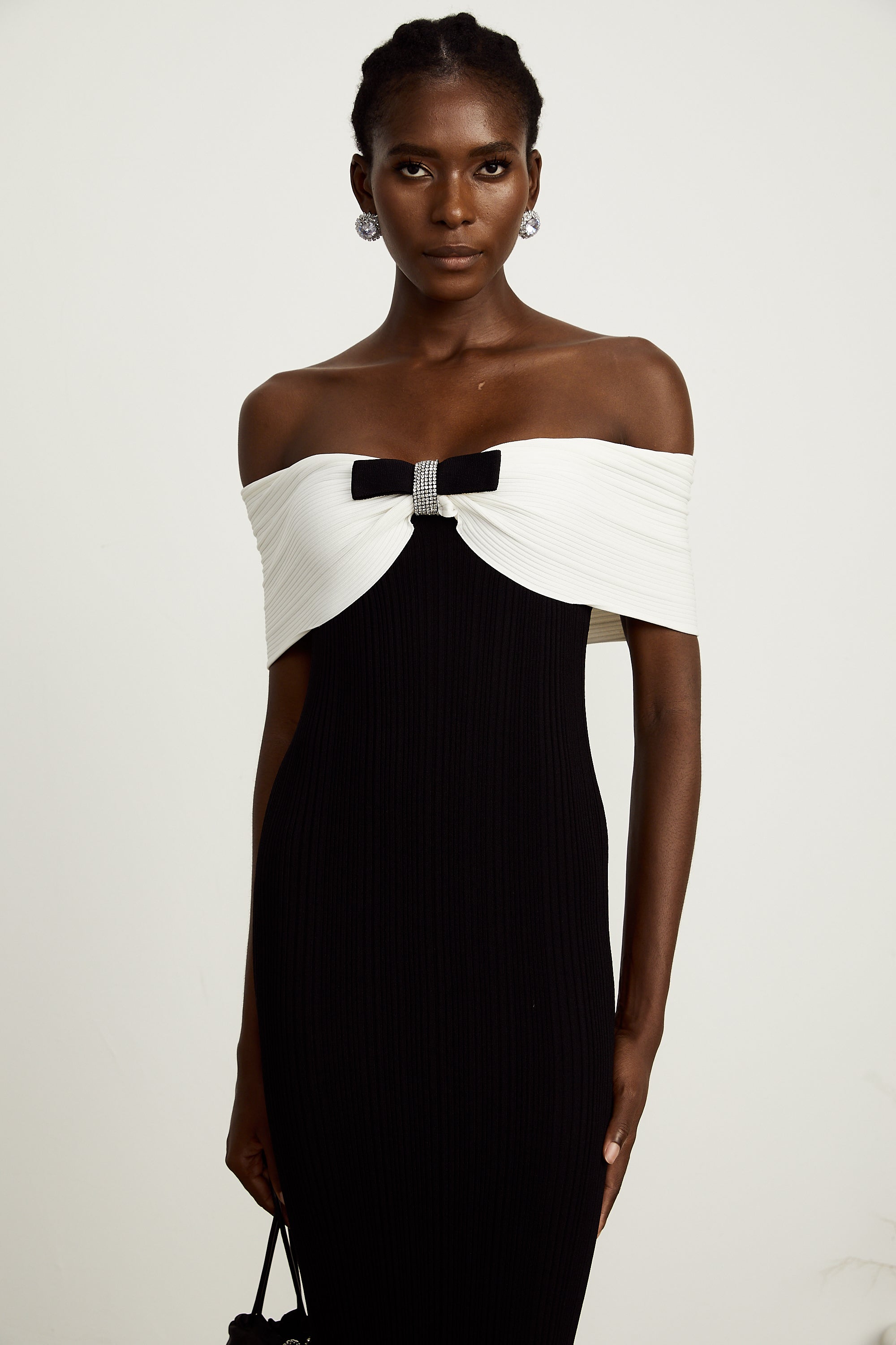 Eliane Ribbed Midi Dress with Bow Detail