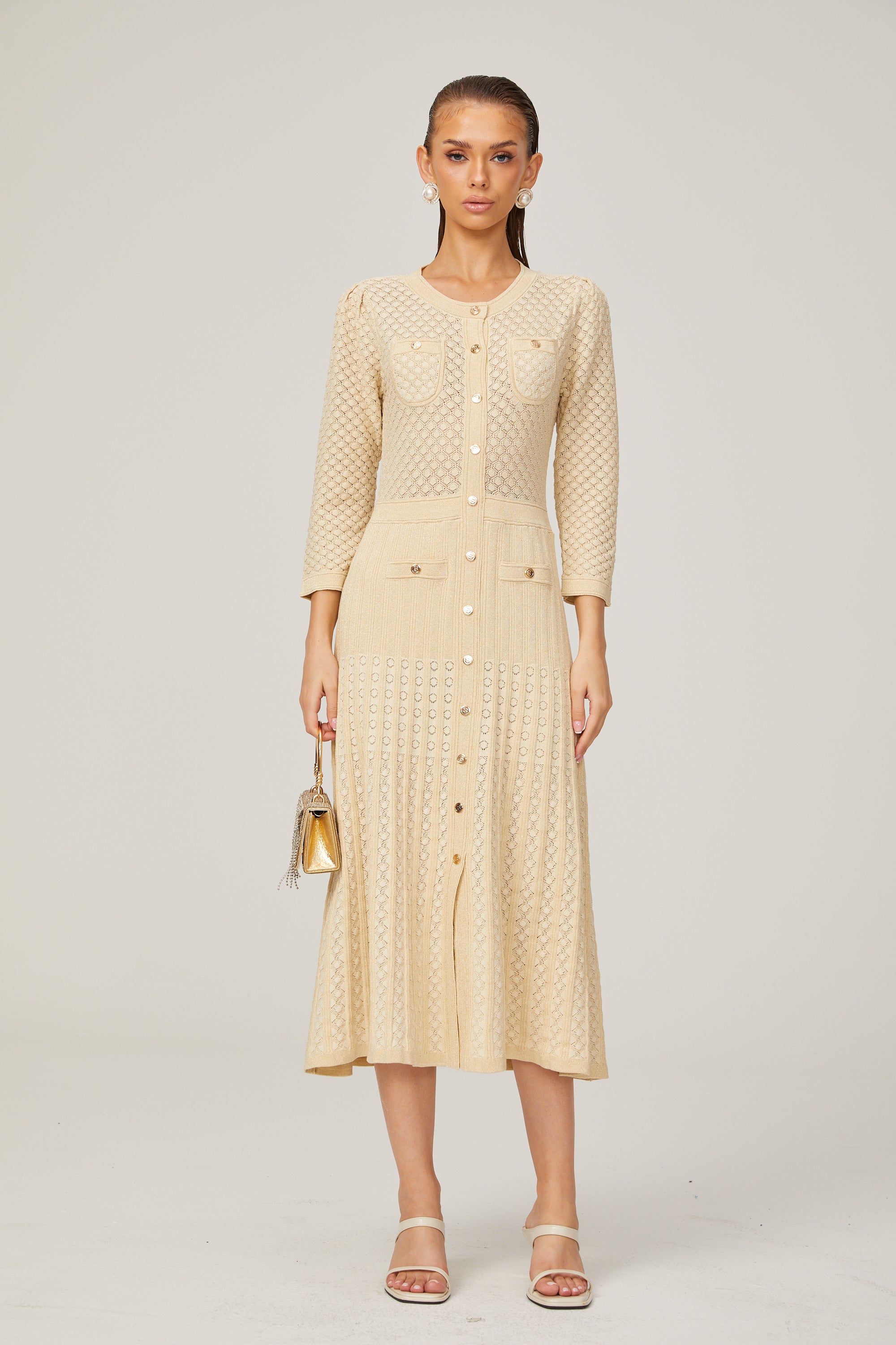 Élodie Knitted Long-Sleeve Midi Dress