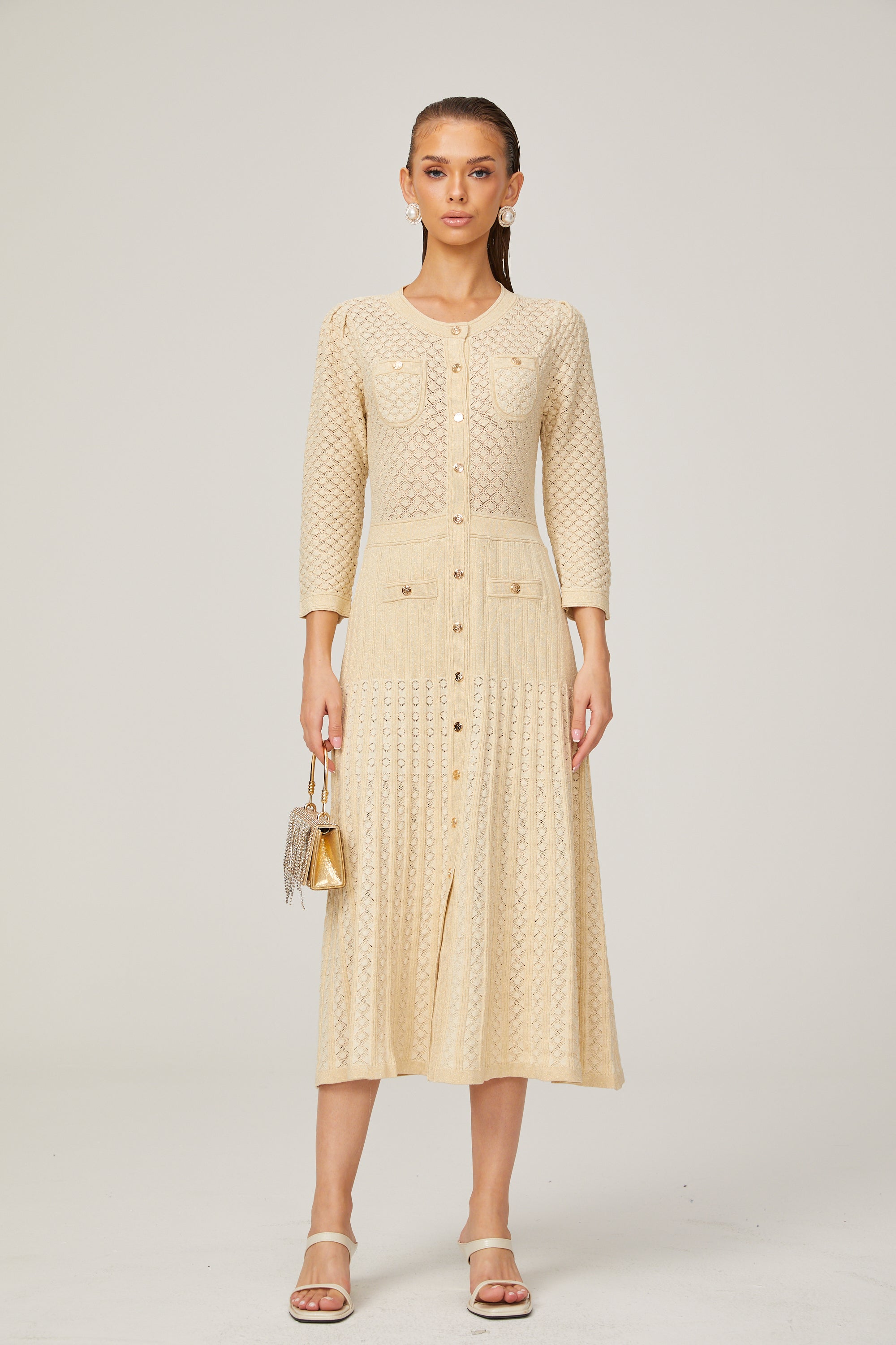 Élodie Knitted Long-Sleeve Midi Dress