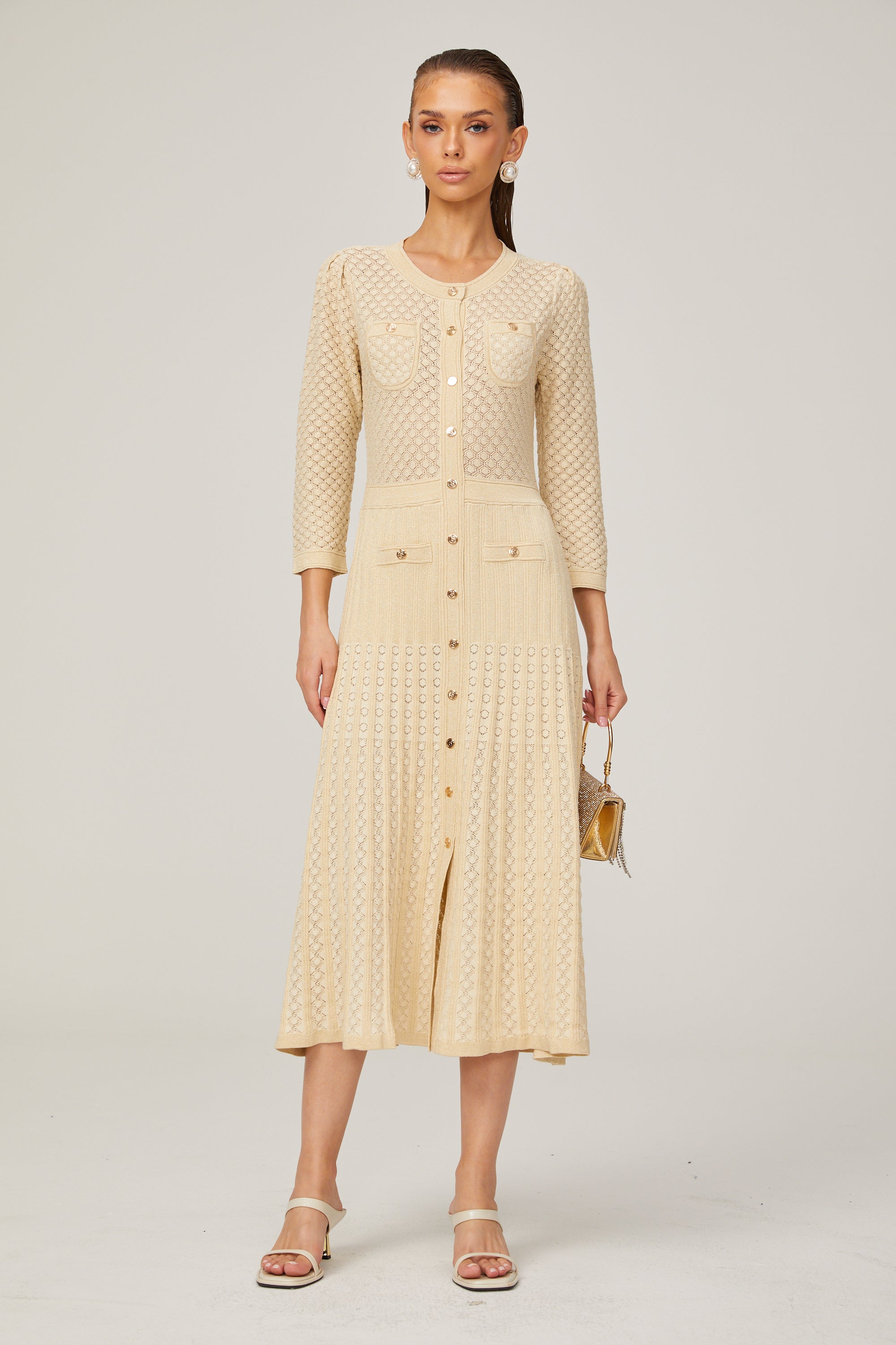 Élodie Knitted Long-Sleeve Midi Dress