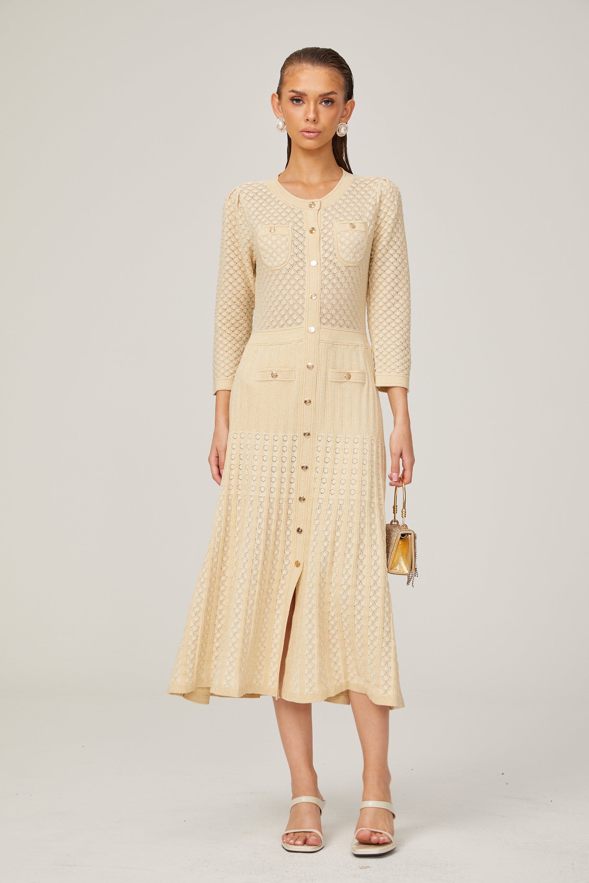 Élodie Knitted Long-Sleeve Midi Dress