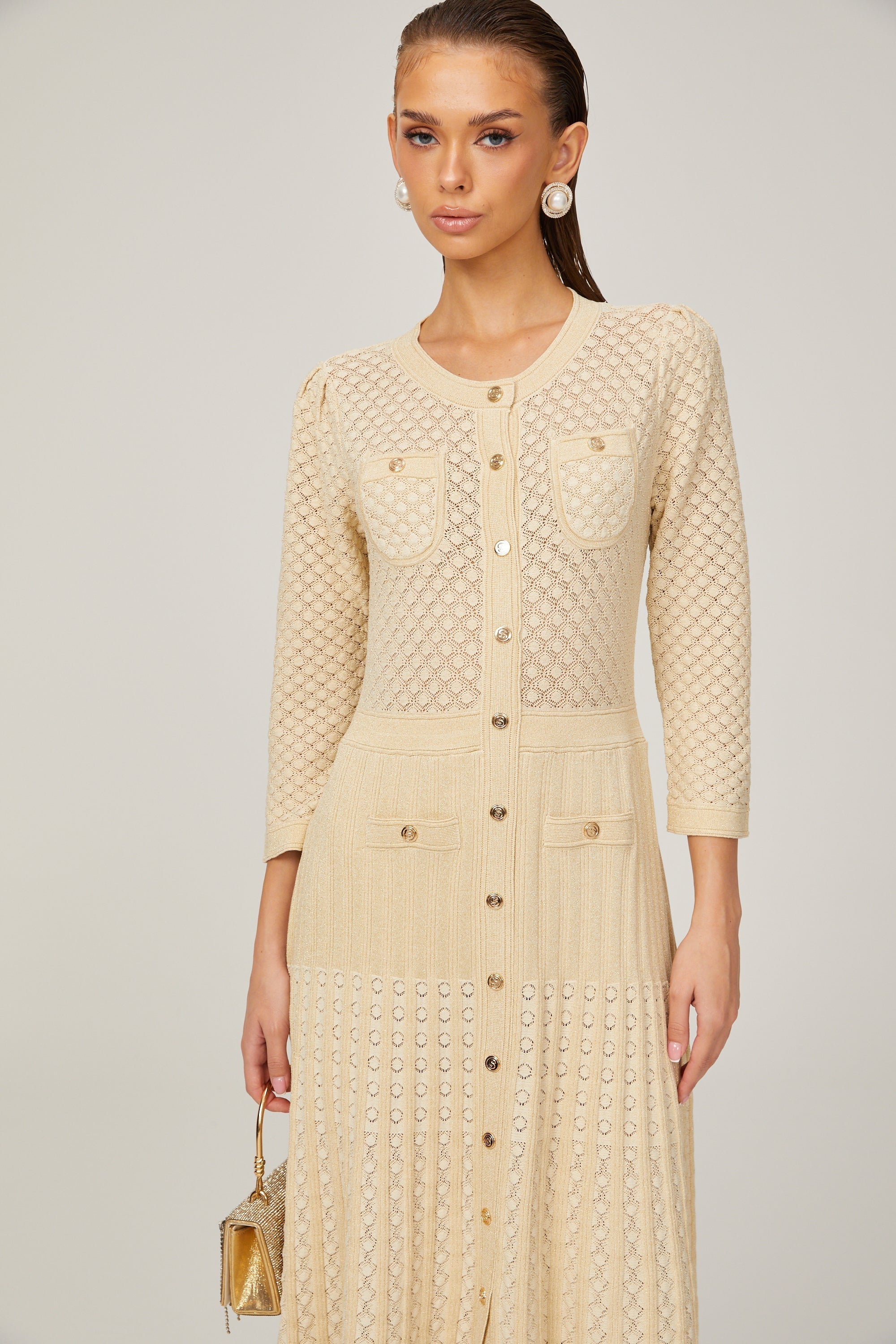 Élodie Knitted Long-Sleeve Midi Dress