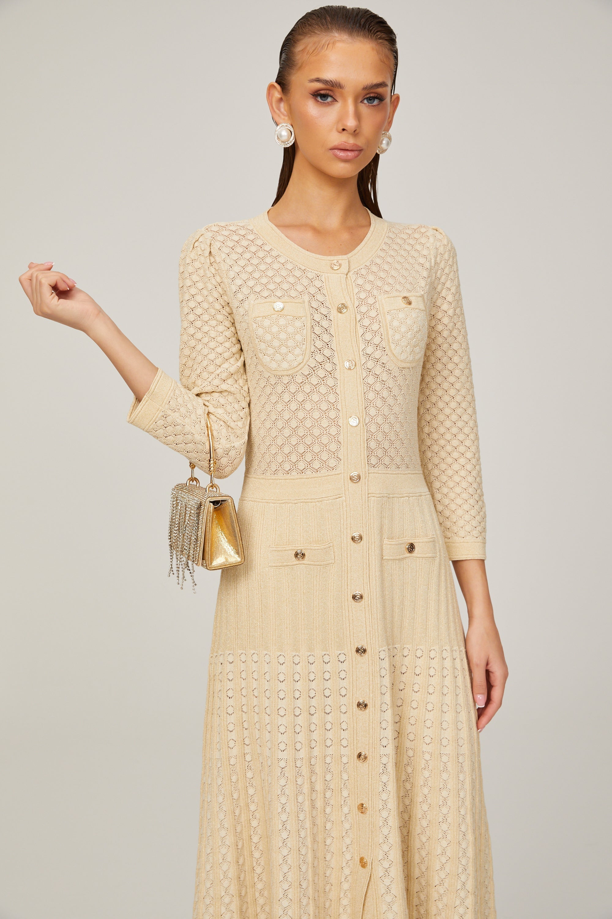 Élodie Knitted Long-Sleeve Midi Dress