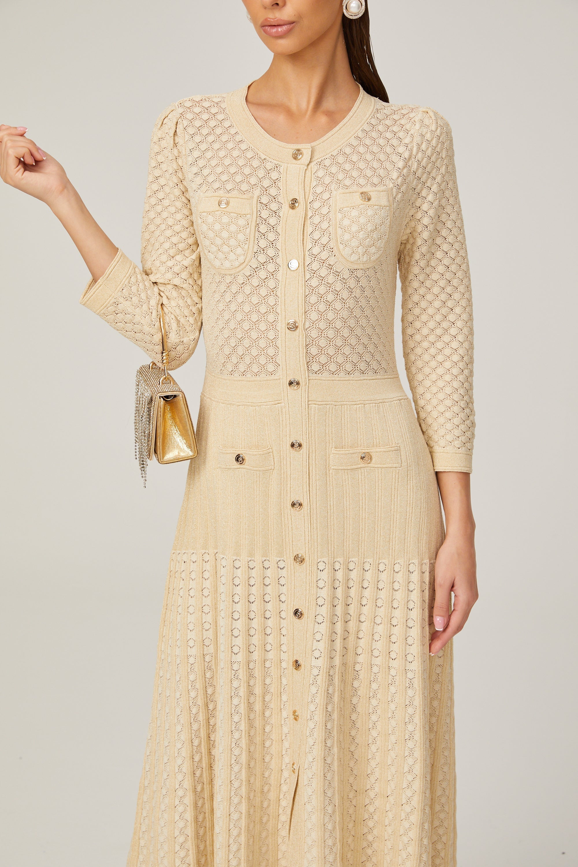 Élodie Knitted Long-Sleeve Midi Dress