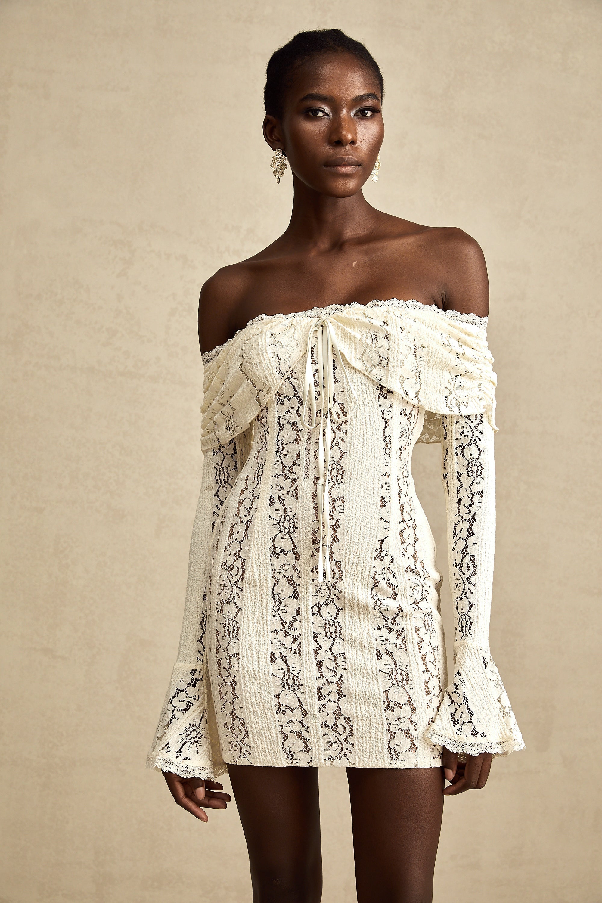 Émeline Lace Flared Cuff Mini Dress – ALİSORA