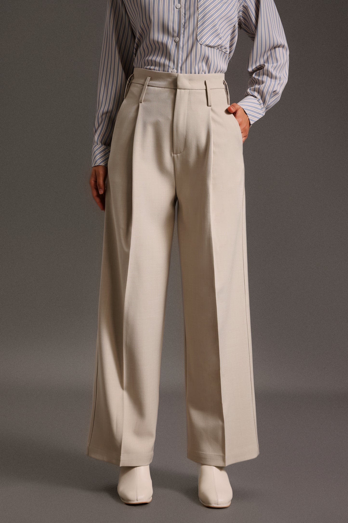 Theodora High Waist Straight Cut Wide Leg Trousers