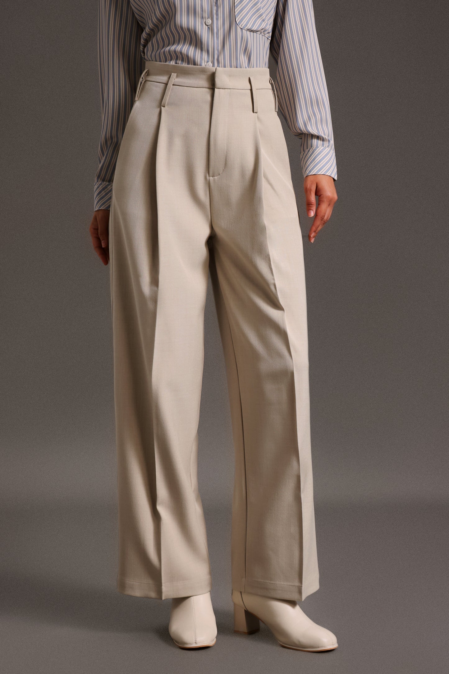 Theodora High Waist Straight Cut Wide Leg Trousers