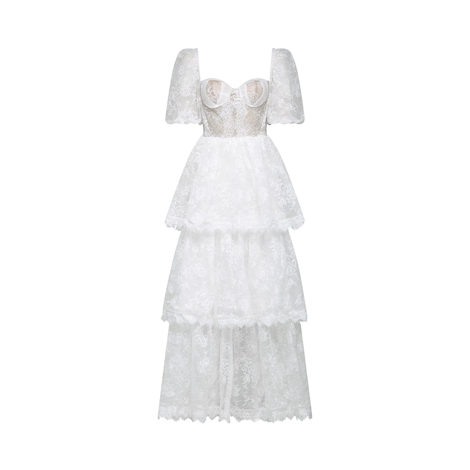 Mehrlagiges Midikleid aus weißer Spitze von Mélisande