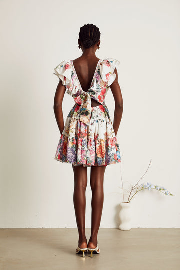 Saige Rüschenkleid mit Blumenmuster, weiß