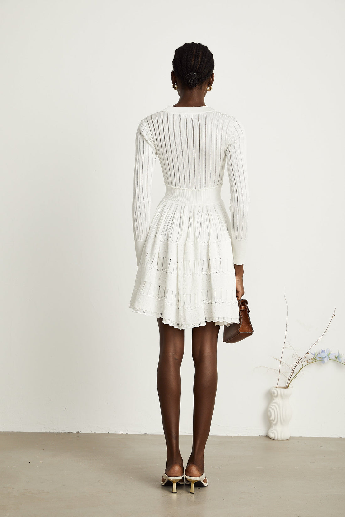 Géraldine White Openwork Knit Midi Dress
