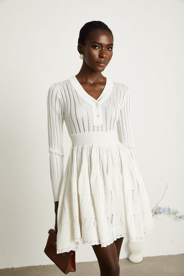 Géraldine White Openwork Knit Midi Dress