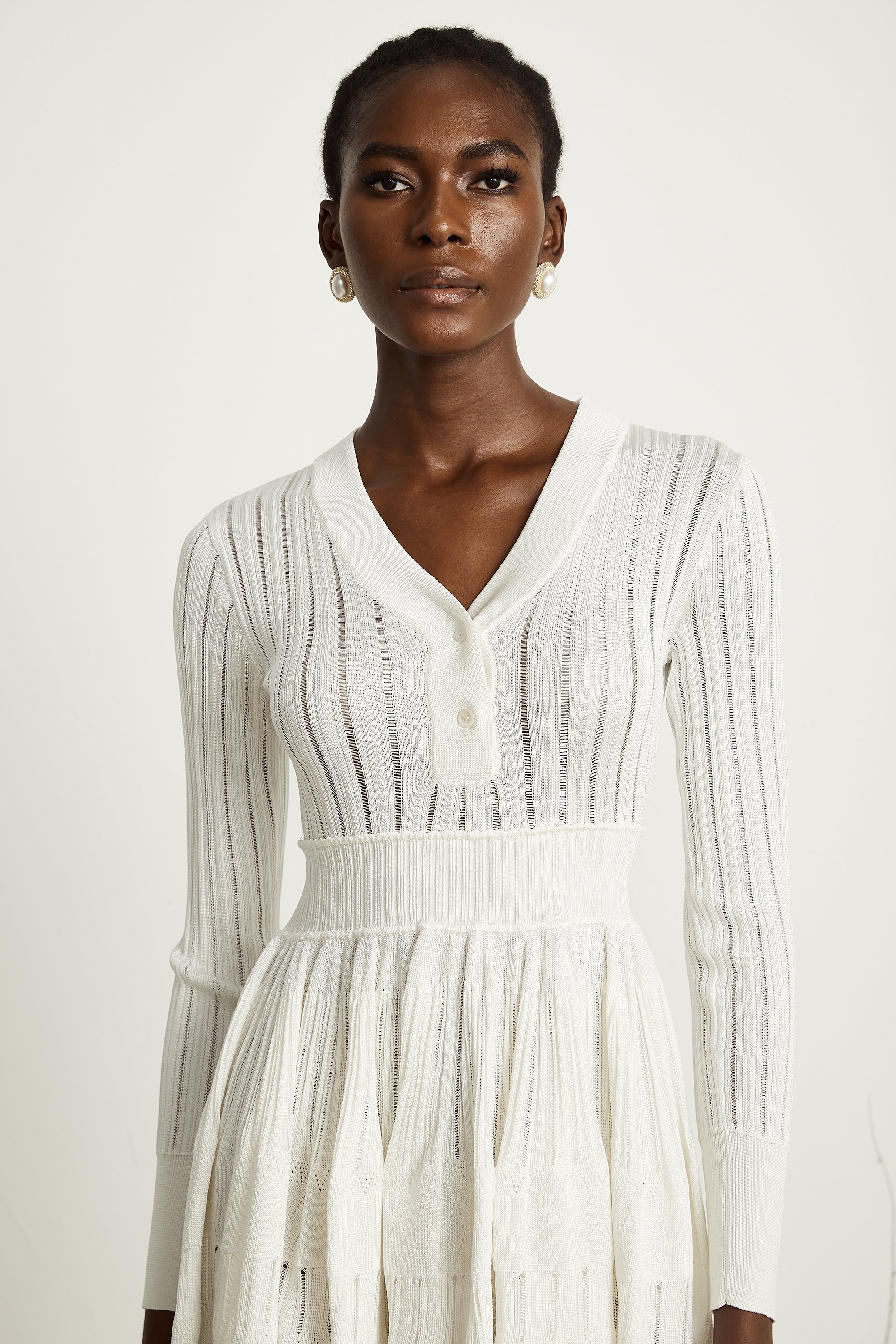 Géraldine White Openwork Knit Midi Dress