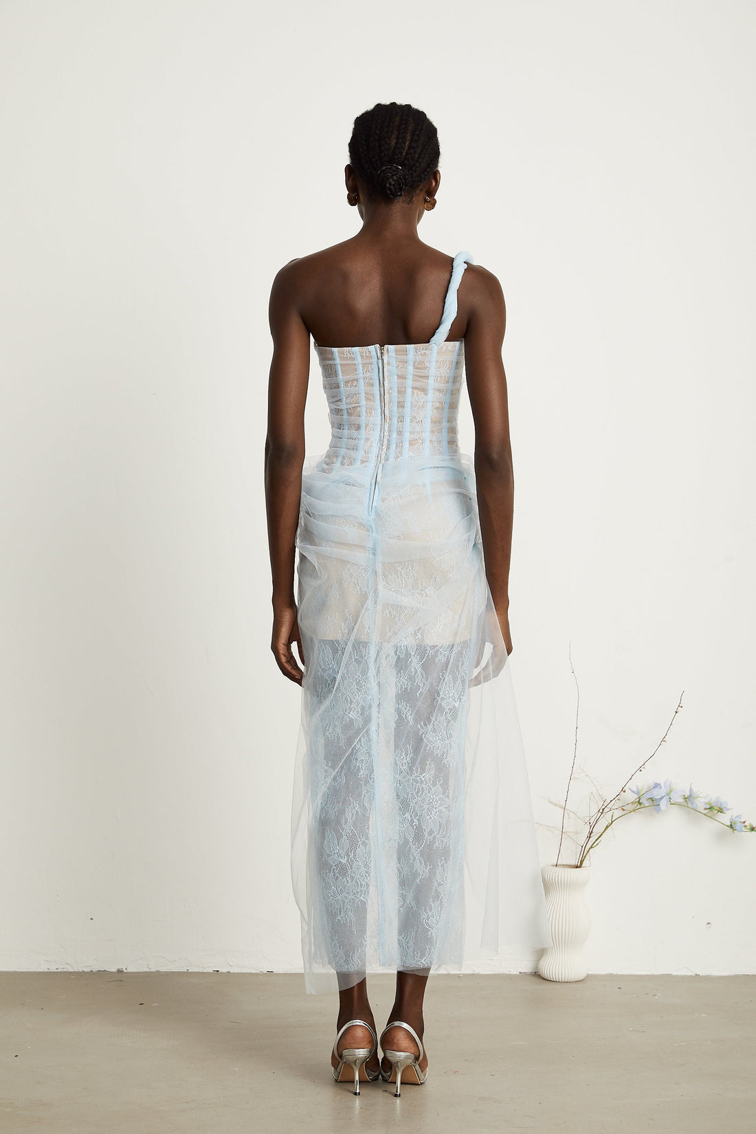 Juno Plissee-Tüll-Midikleid – Blau