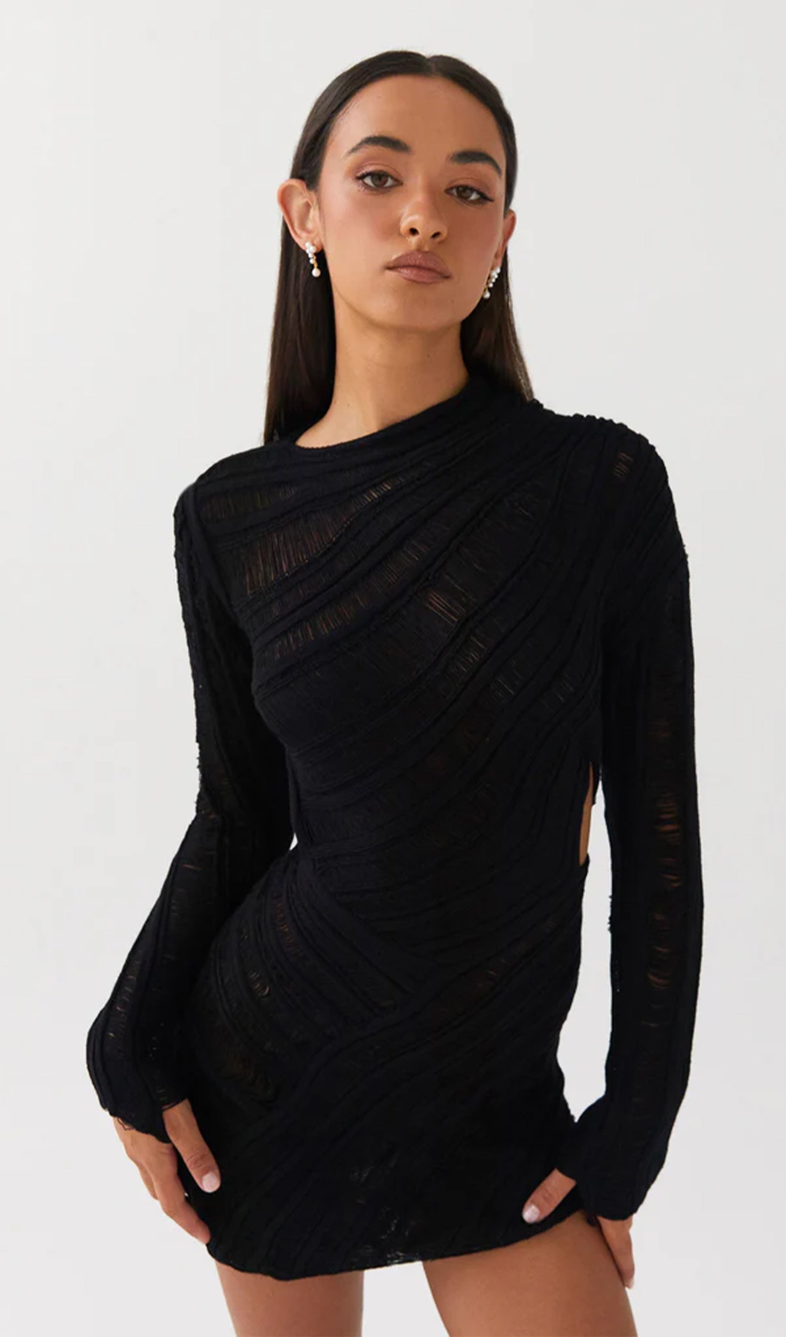 Hollow Out Mini Elbise - Siyah