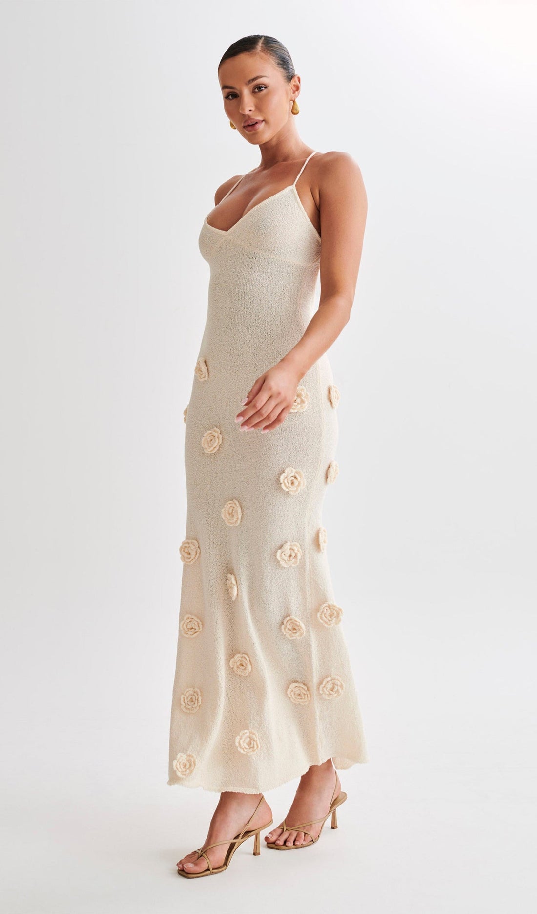 Maxikleid aus Strick mit Blumenmuster – Dunkelweiß 