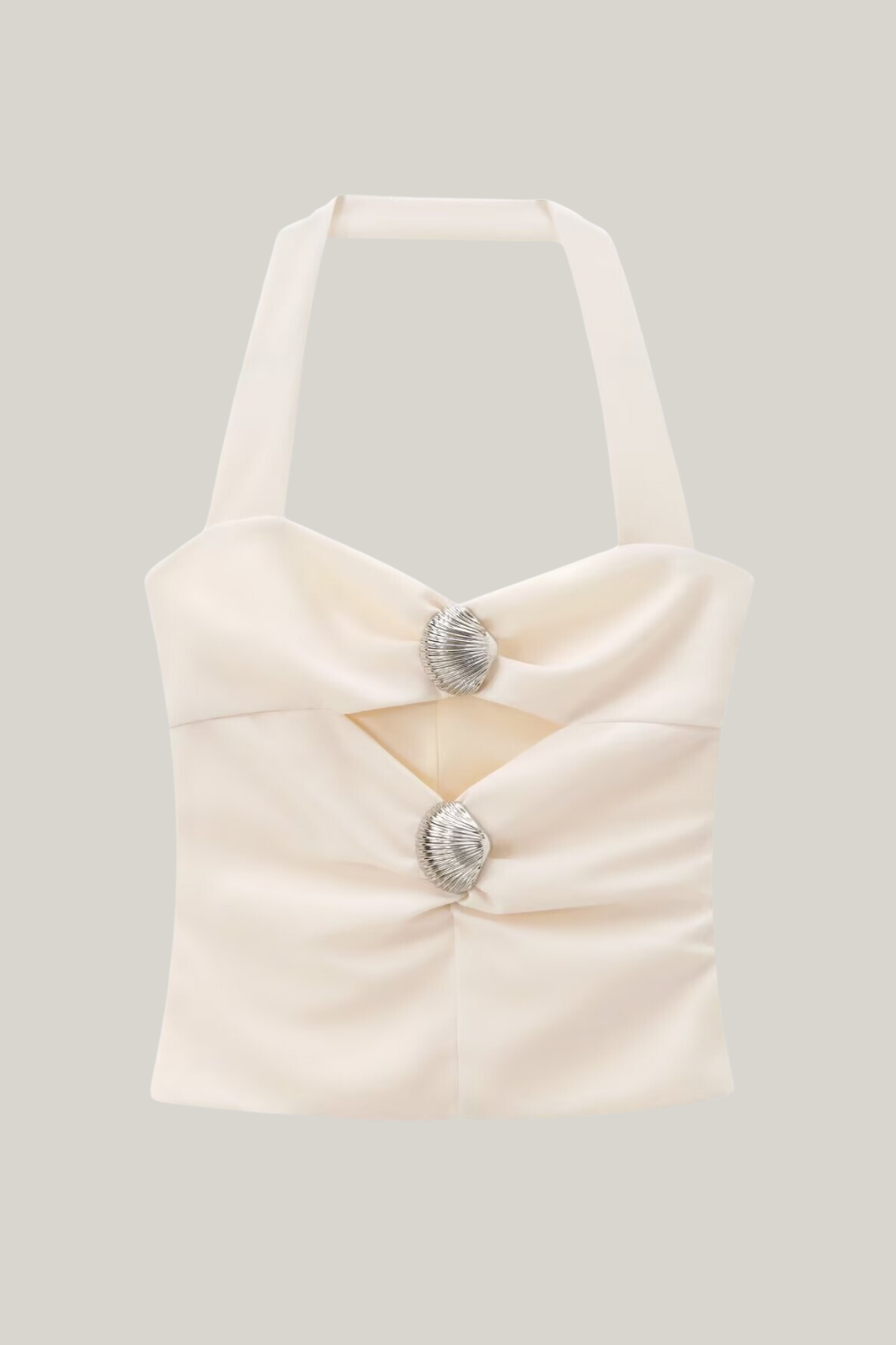 Bluse mit Muschelausschnitt und Neckholder