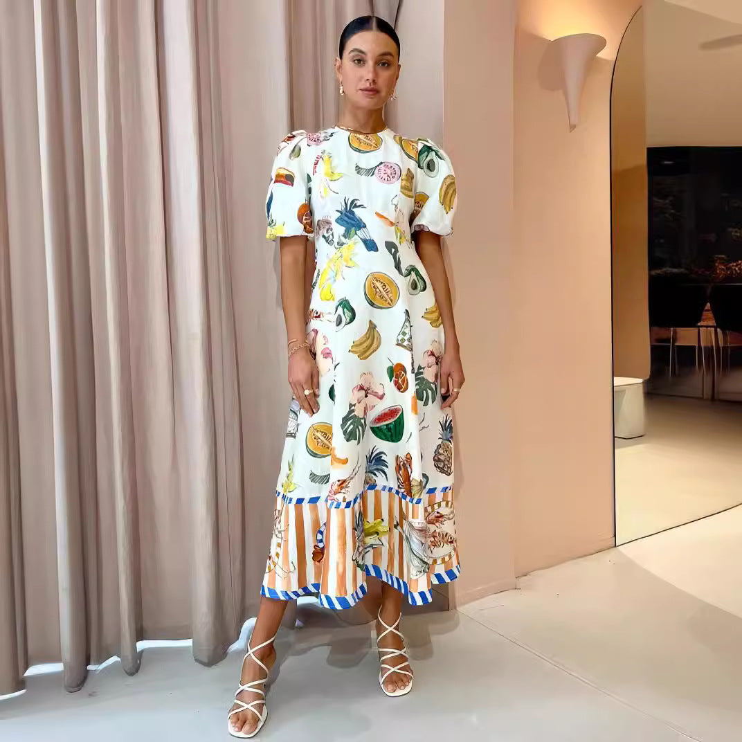 Fashion Graffiti Print Slim Fit Versatile Maxi Dress