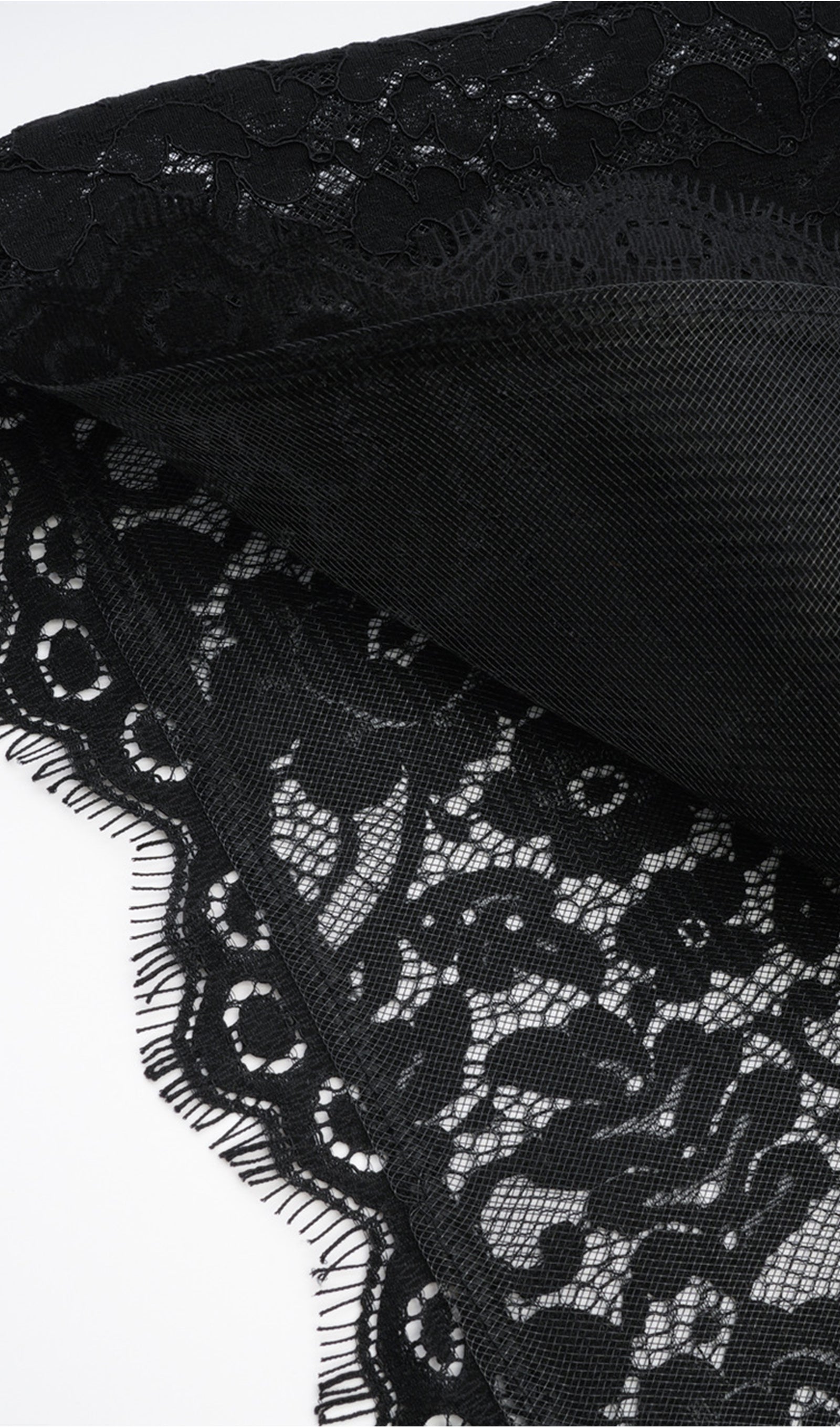 Long Sleeve Lace Fitted and Flare Midi Dress Black