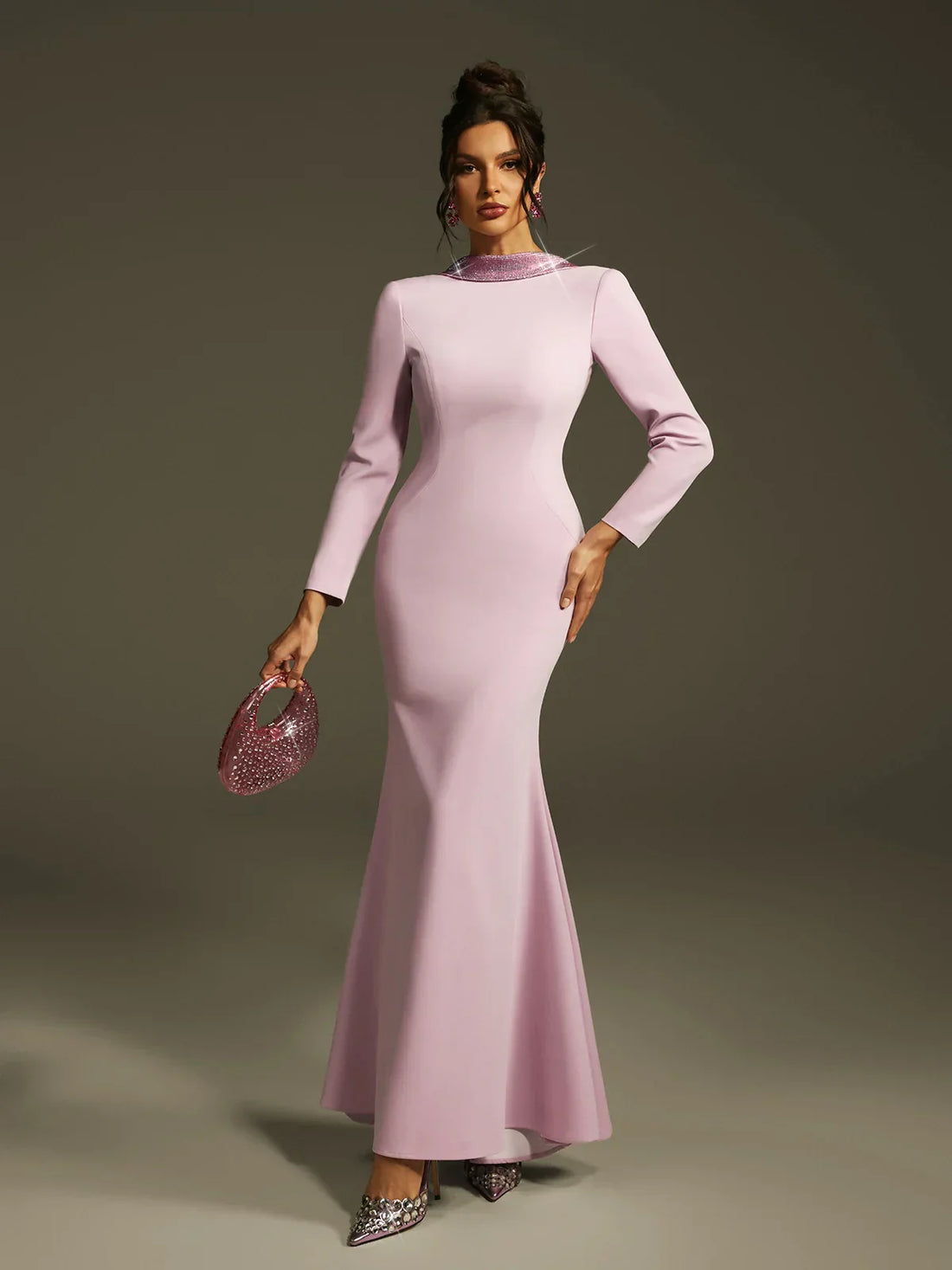 Lilac Crystal Rose Backless Maxi Dress