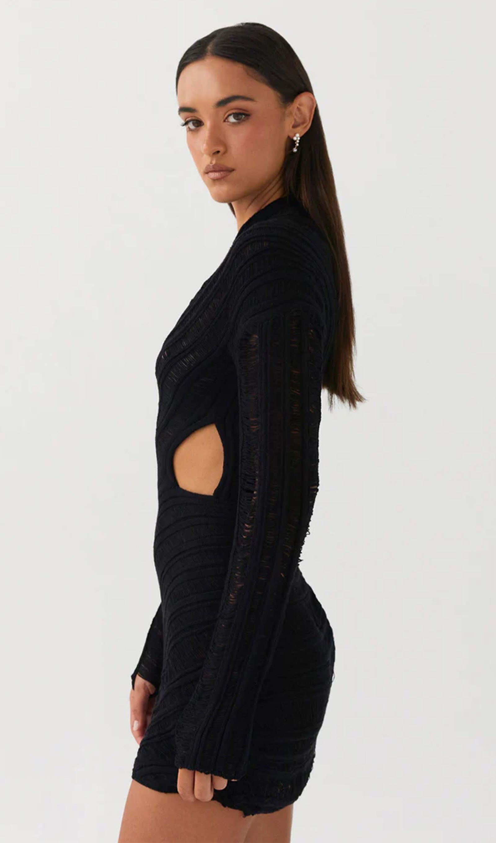 Hollow Out Mini Elbise - Siyah