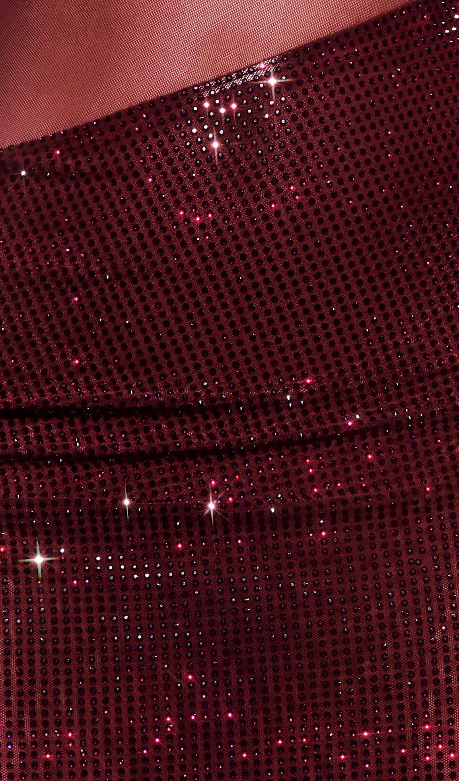 Diamantbesetztes schulterfreies Maxikleid – Rot 