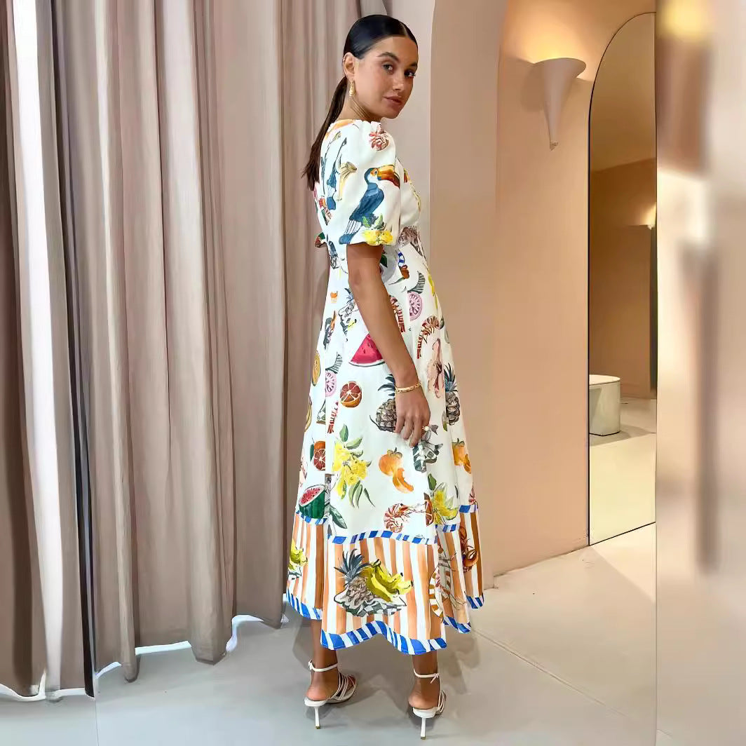 Fashion Graffiti Print Slim Fit Versatile Maxi Dress